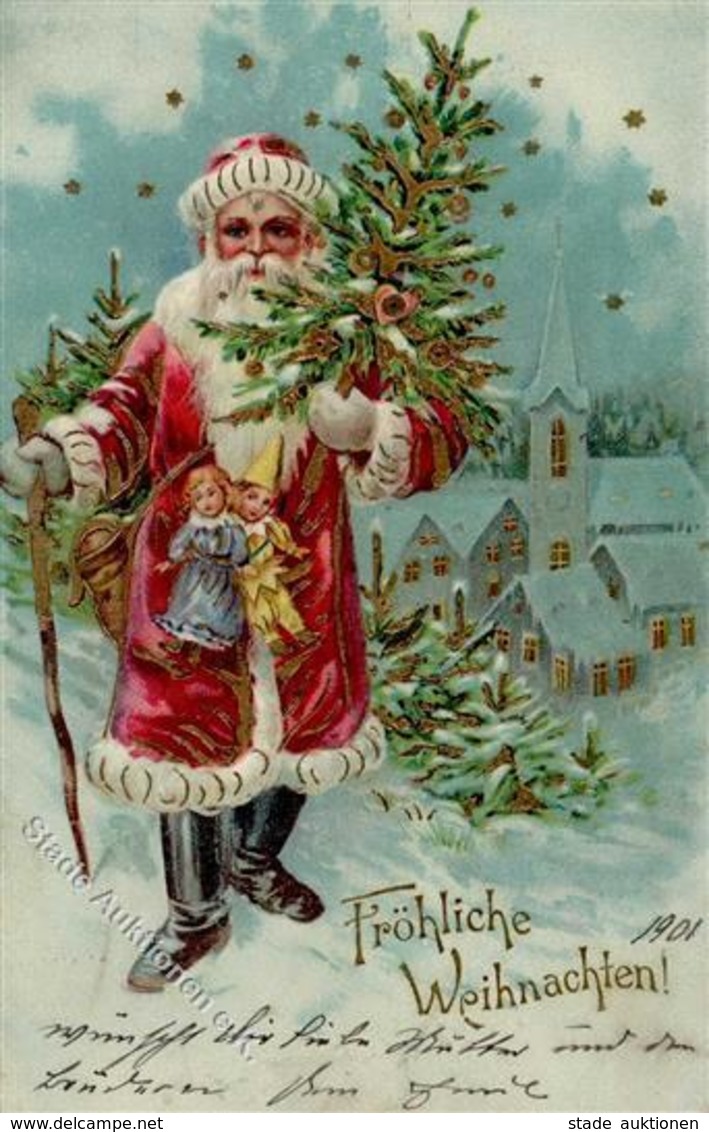 Weihnachtsmann Puppe  Lithographie / Prägedruck 1901 I-II Pere Noel - Santa Claus