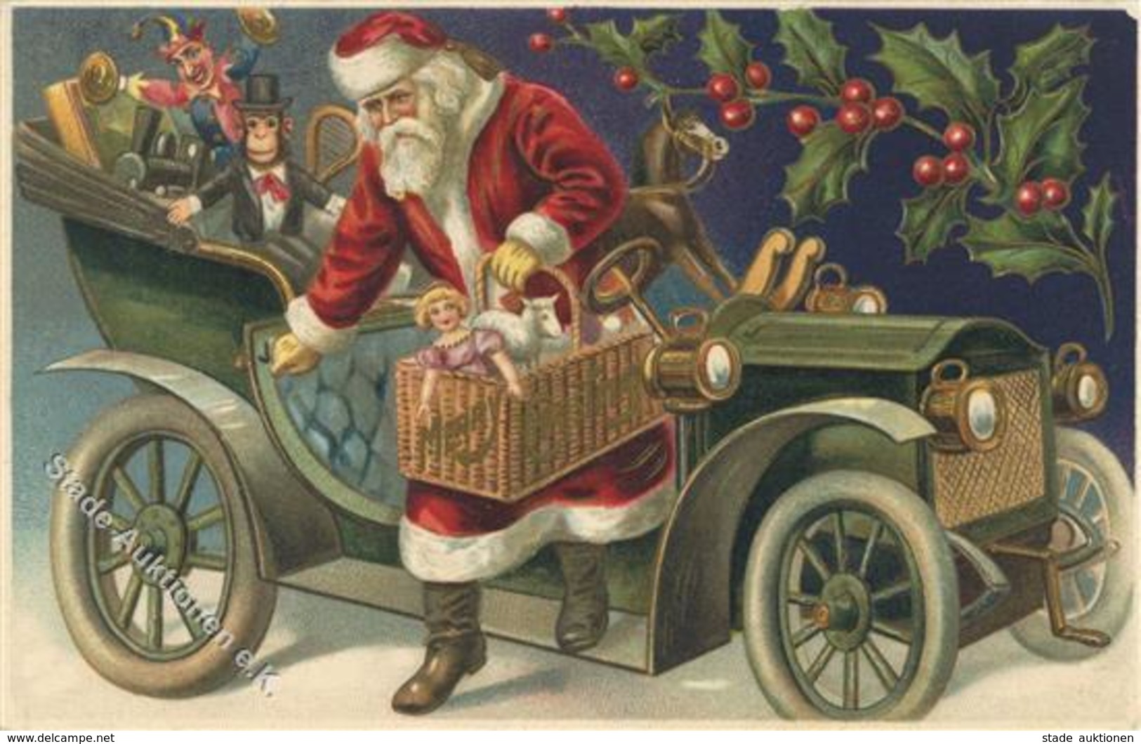 Weihnachtsmann Puppe Spielzeug Auto  Prägedruck I-II Pere Noel Jouet - Santa Claus