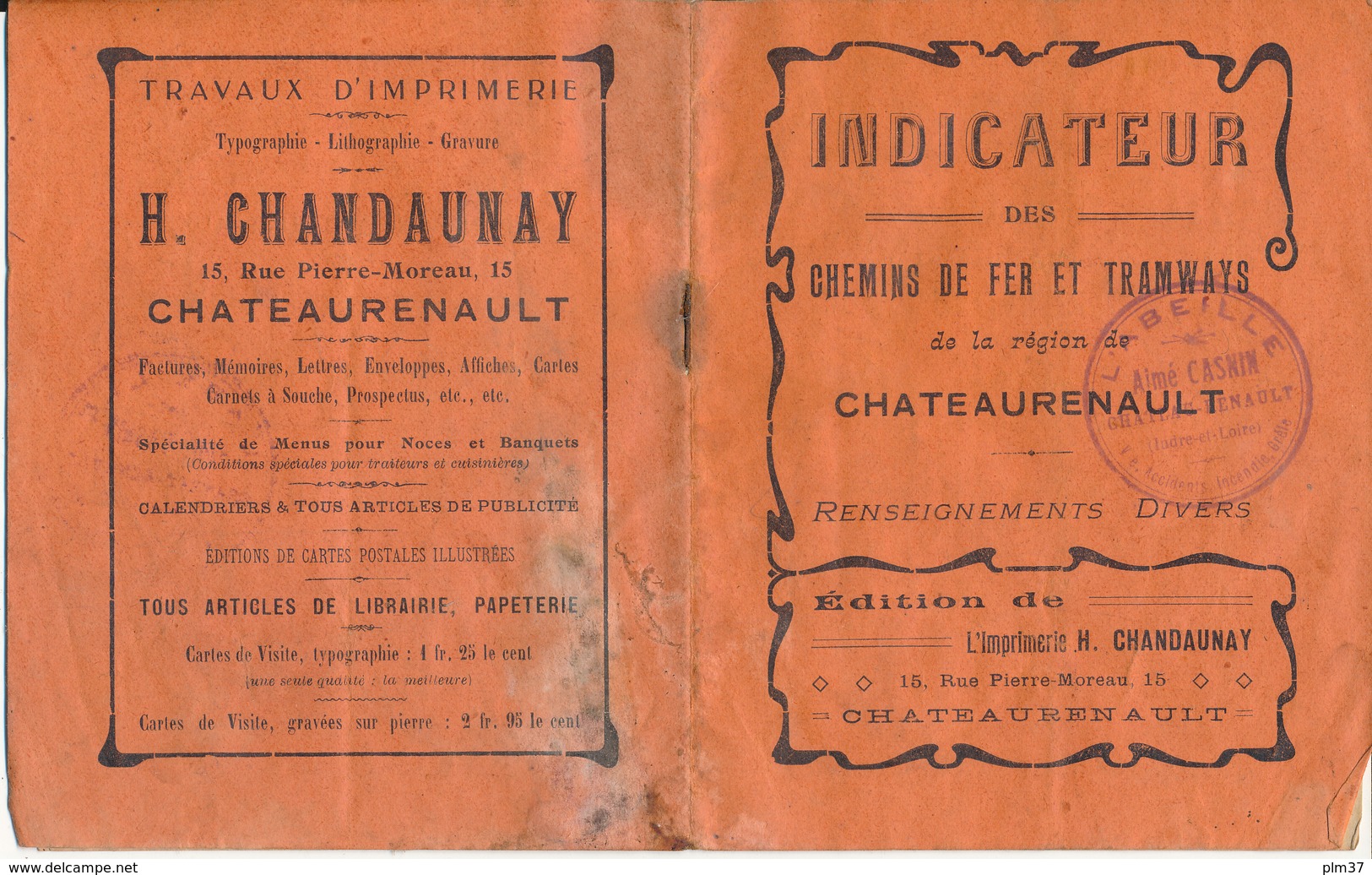 CHATEAURENAULT, 37 - Indicateur Des Chemins De Fer Et Tramways - Europe