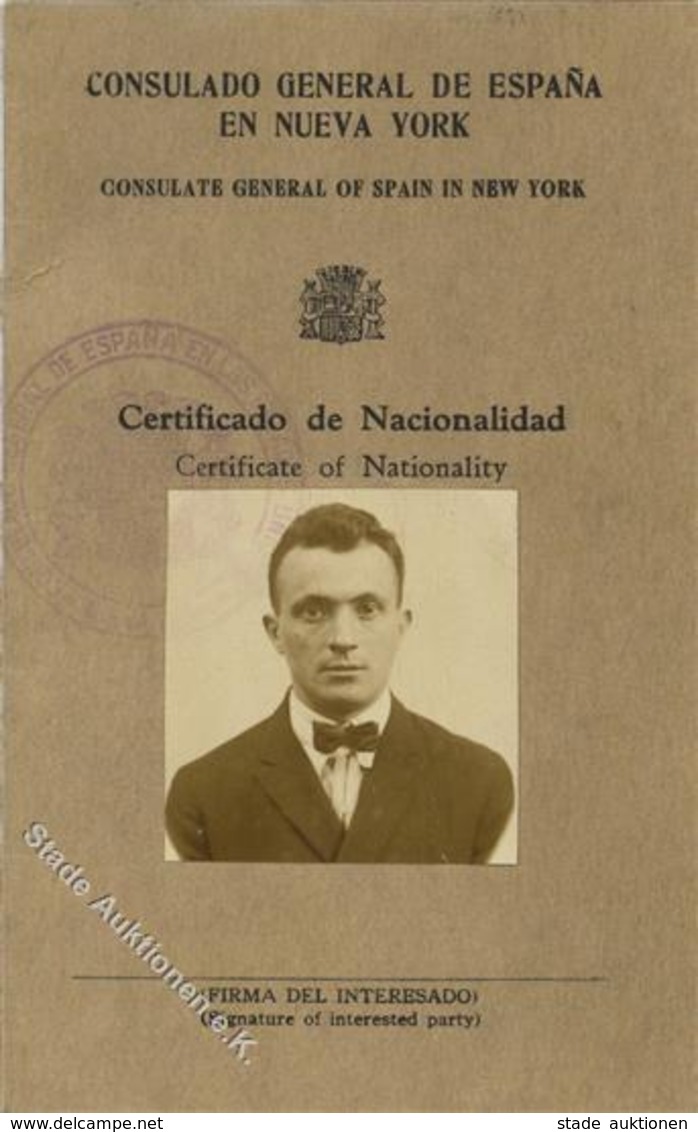 Botschaft Spanisches Konsulat In New York Mit Orig. Unterschrift Des Konsuls Pablo De Palacio 1933 I-II - Sin Clasificación