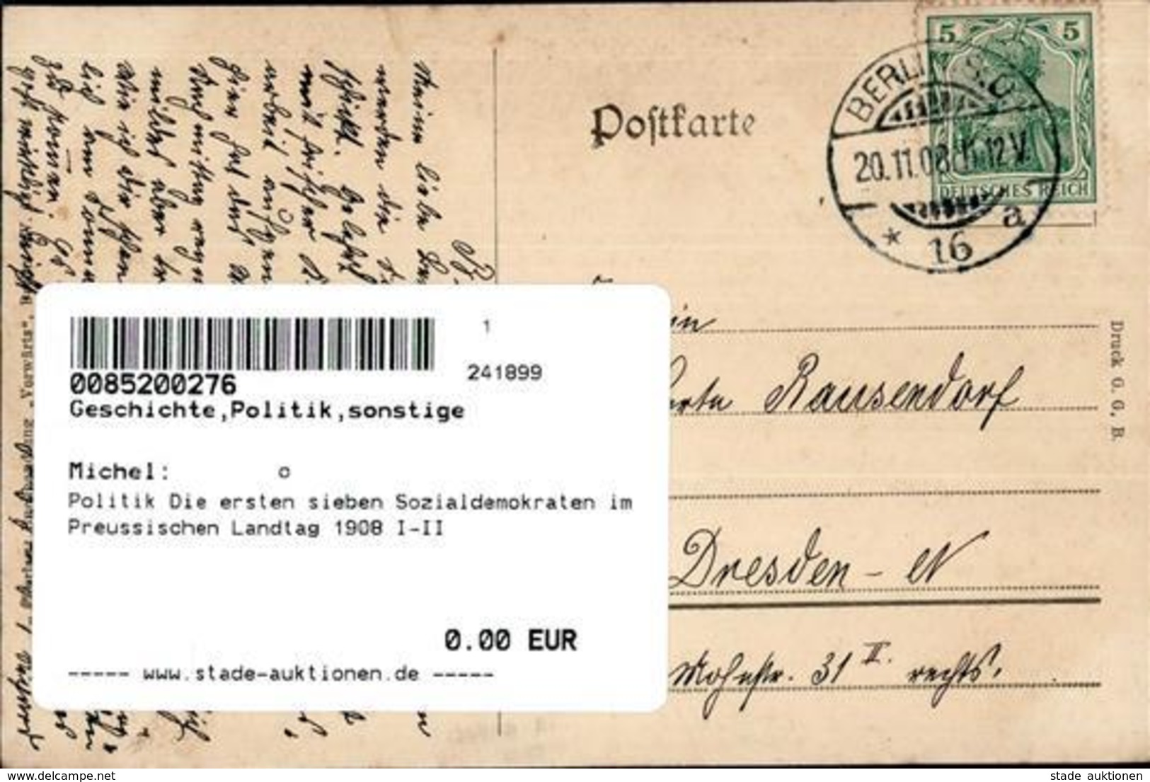 Politik Die Ersten Sieben Sozialdemokraten Im Preussischen Landtag 1908 I-II - Zonder Classificatie