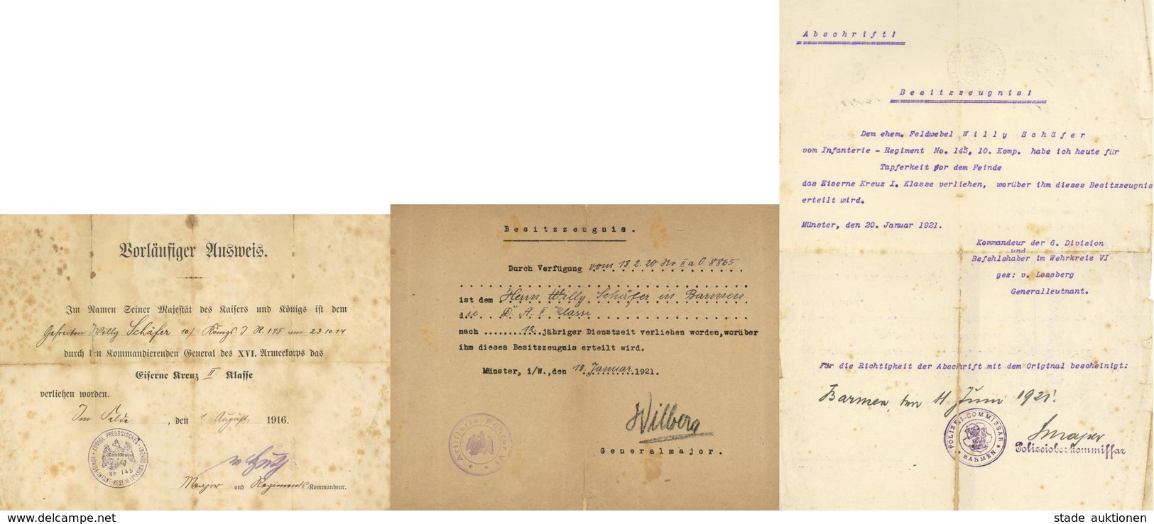 WK I Besitzzeugnis Verleihungsurkunde Lot Mit 3 Urkunden 1x EK I. Klasse EK II. Klasse U. 1x Dienstauszeichnung II. Klas - Guerre 1914-18
