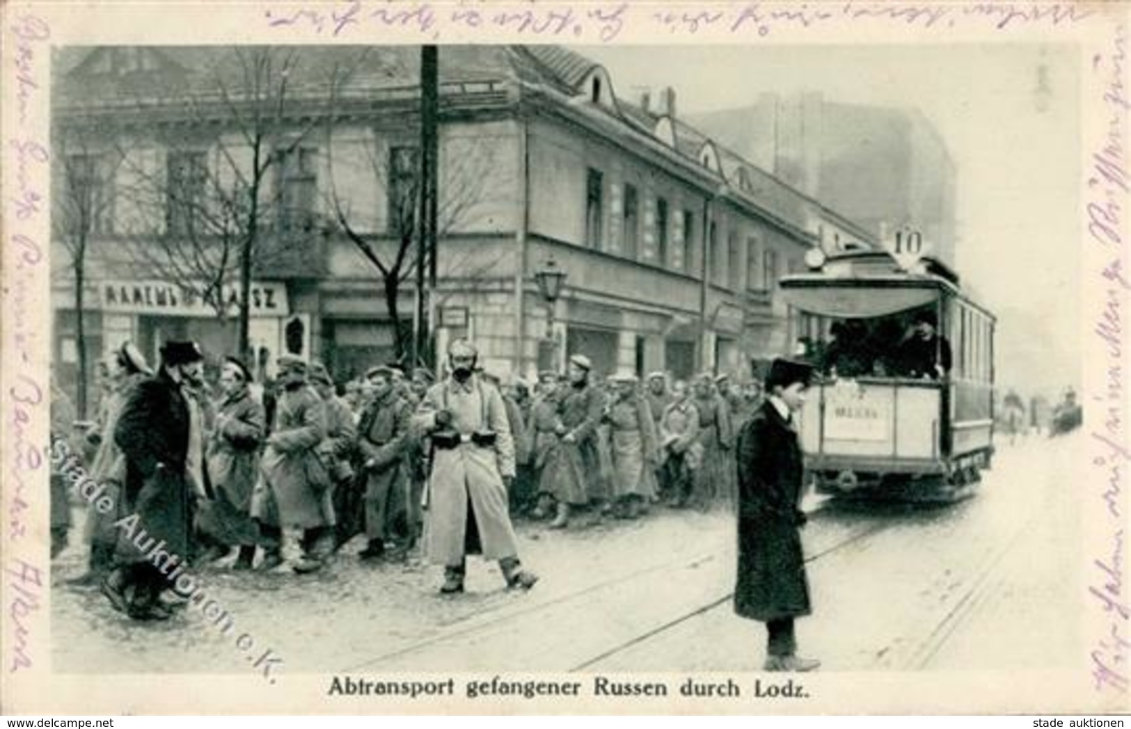 WK I Lodz Polen Abtransport Gefangener Russen Bahnpost Arys Sensburg Zug 9 5.7.15 I-II - Guerre 1914-18