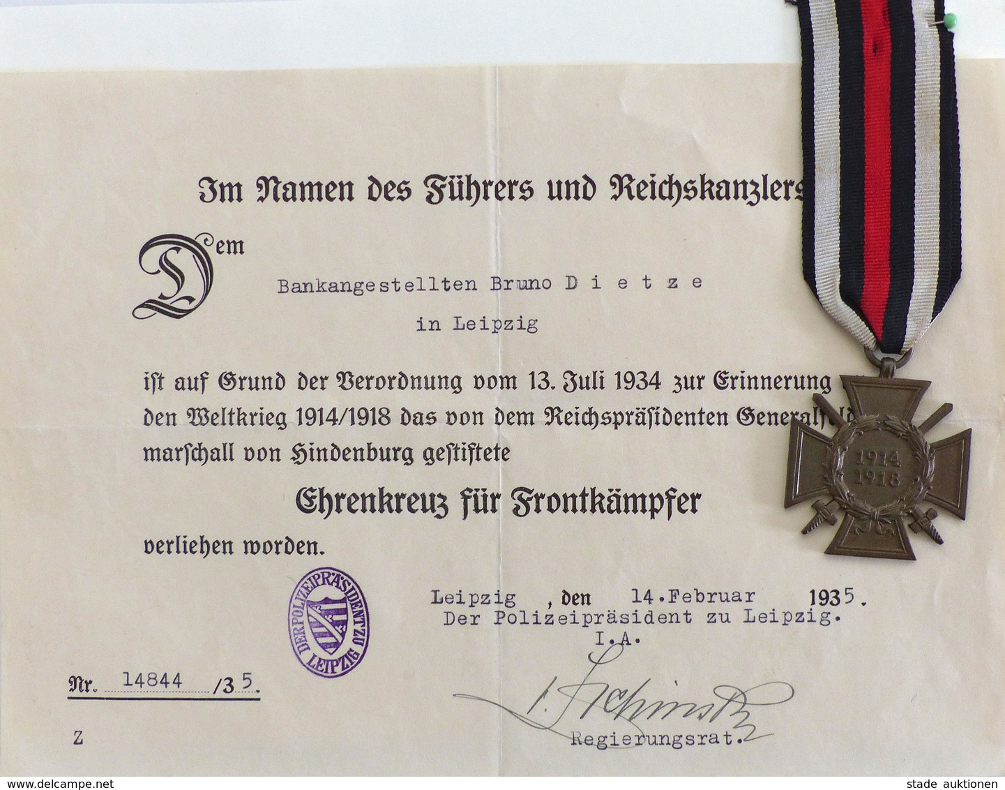 WK I Orden Ehrenkreuz Für Frontkämpfer Mit Verleihungsurkunde I-II - Guerre 1914-18