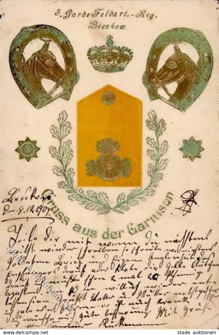 Regiment Beeskow (O1230) 3. Garde Feld Artl. Regt. Garnison Prägedruck I-II (fleckig) - Régiments
