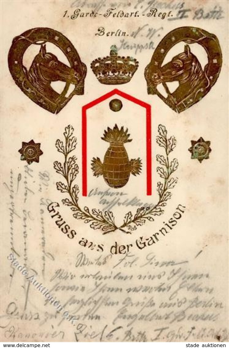 Regiment Berlin Mitte (1000) 1. Garde Feld Artl. Regt. Garnison Prägedruck 1904 II (Stauchung, Fleckig) - Régiments