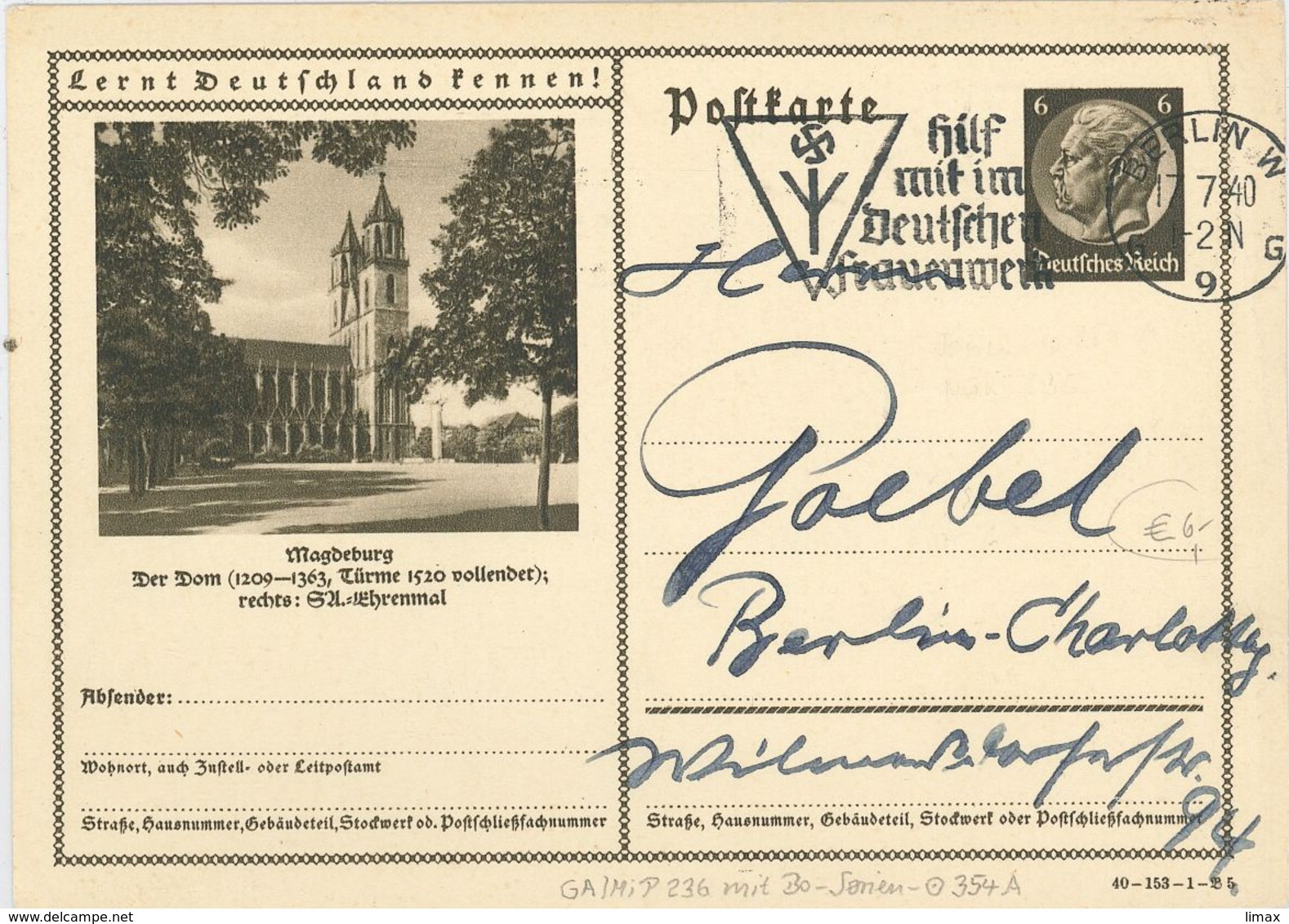 Bild-Ganzsache Hindenburg 6 Pfg - Magdeburg Dom - Hilf Mit Im Deutschen Frauenwerk - Lettres & Documents