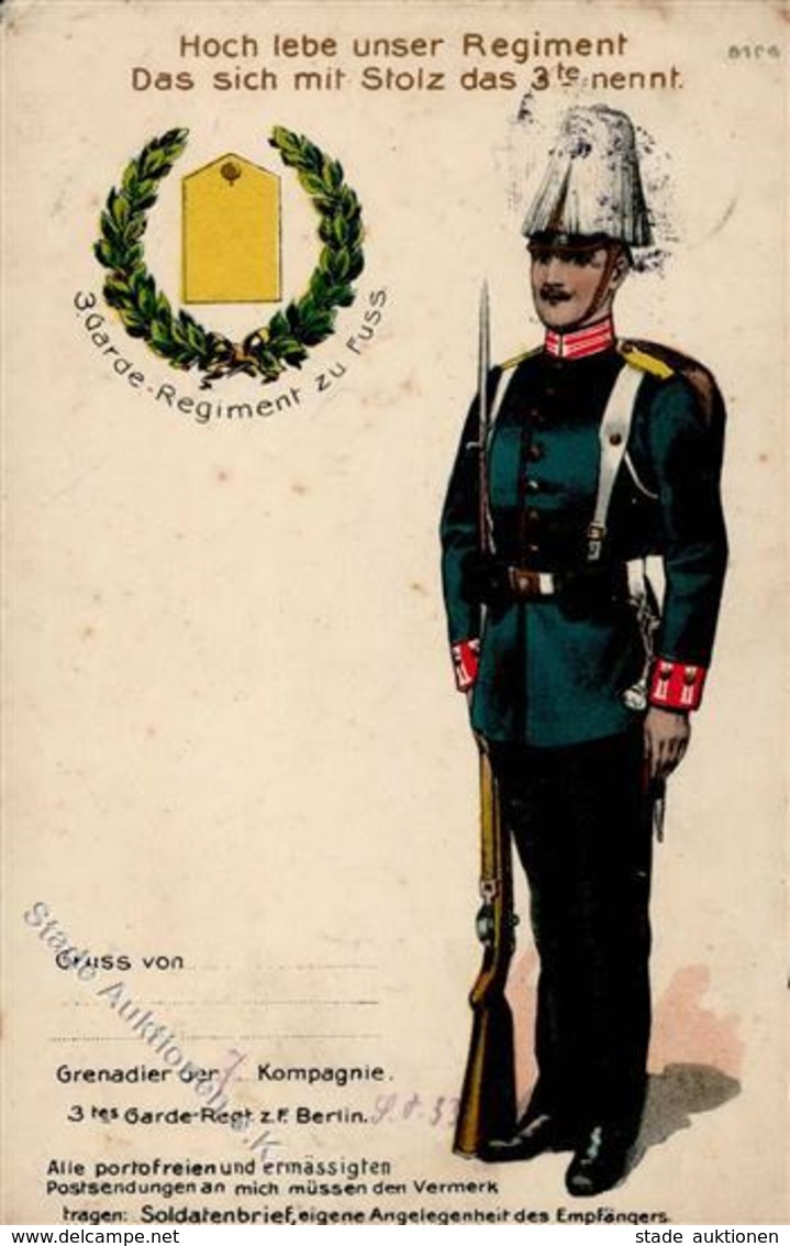 Regiment Berlin Mitte (1000) 3. Garde Regt. Zu Fuß  1913 I-II (fleckig) - Regimientos