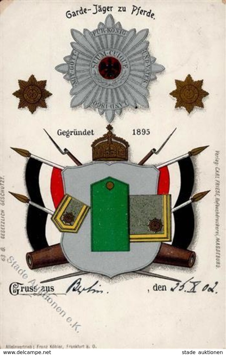 Regiment Berlin Mitte (1000) Garde Jäger Zu Pferde  1902 I-II (Ecke Abgestoßen) - Regimientos