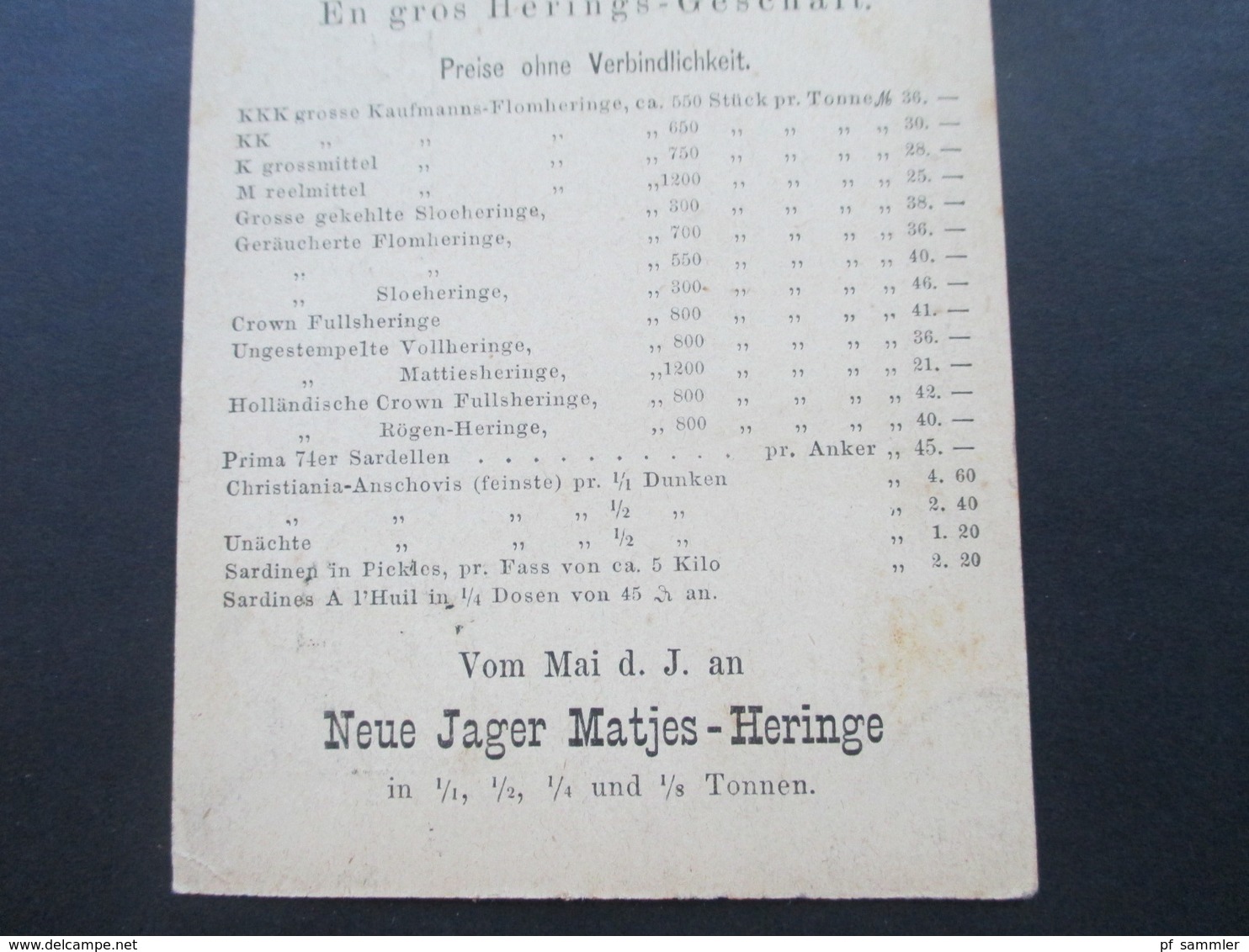 DR 1876 Pfennige Nr. 31 EF Gedruckte Firmenkarte Preis Courant Ludwig Brand Hamburg En Gros Herings Geschäft - Lettres & Documents