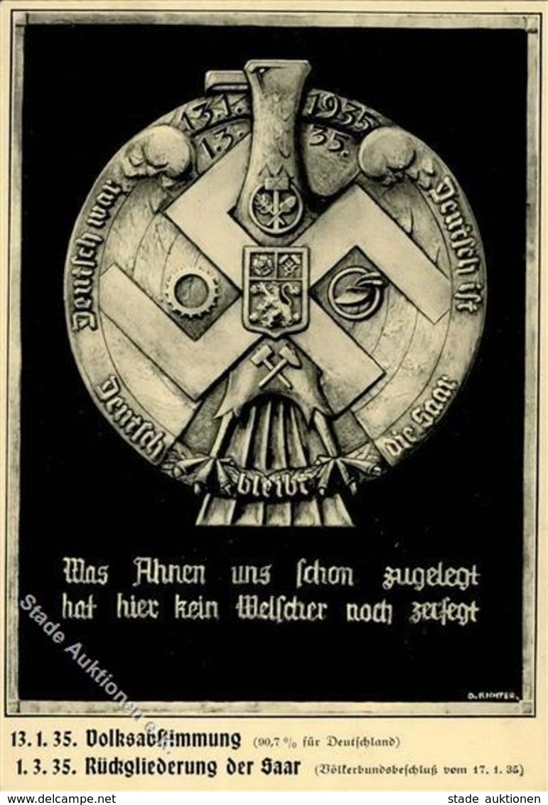 SAARBEFREIUNG 1935 WK II - Deutsch Bleibt Die Saar - Künstlerkarte Sign. O.Richter I - Weltkrieg 1939-45