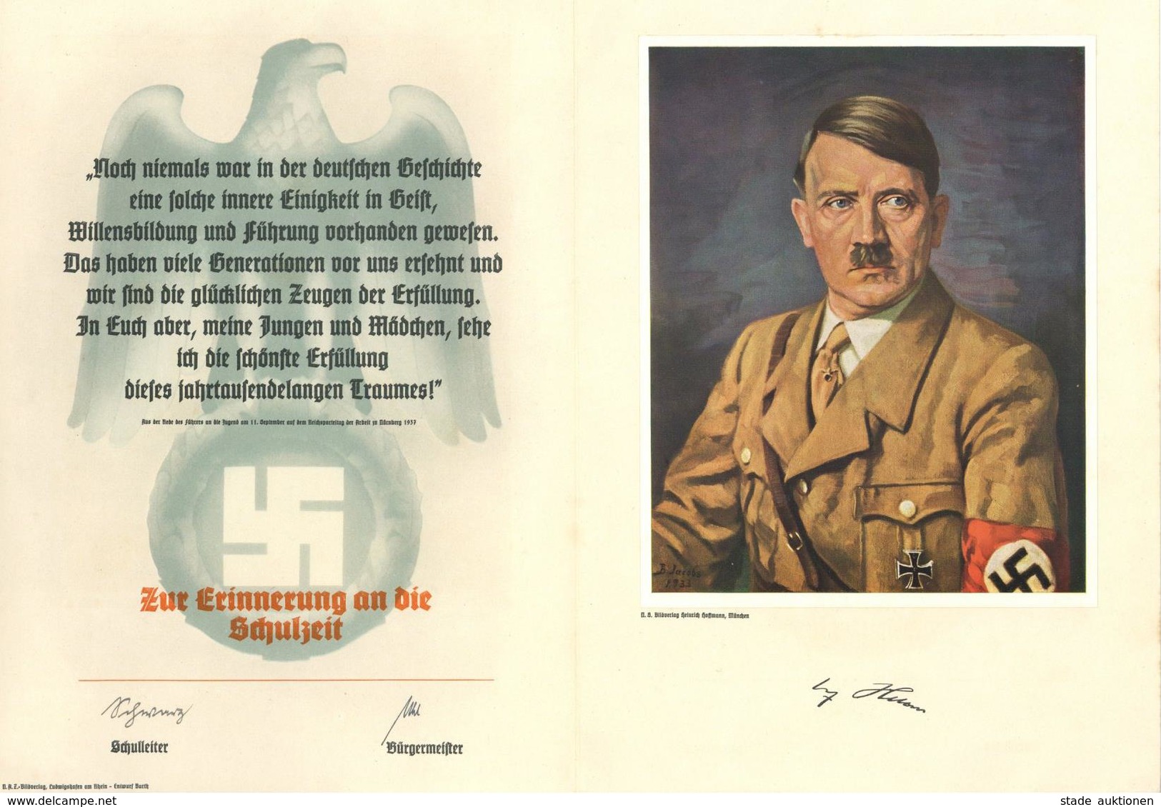 Propaganda WK II Erinnerung An Die Schulzeit Klapp Mit Hitler Bild II (fleckig) - Oorlog 1939-45