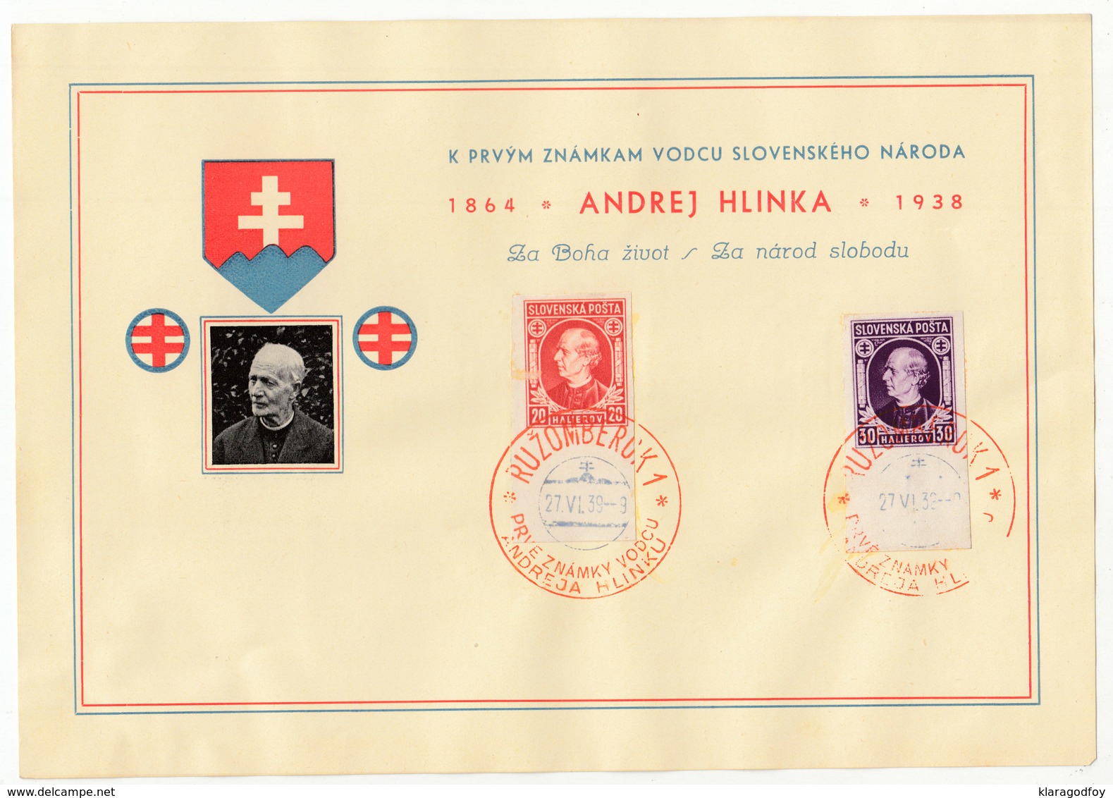 Slovakia, Andrej Hlinka 1939 Special Leaf/MC FDC Imperf Stamps B190801 - Covers & Documents