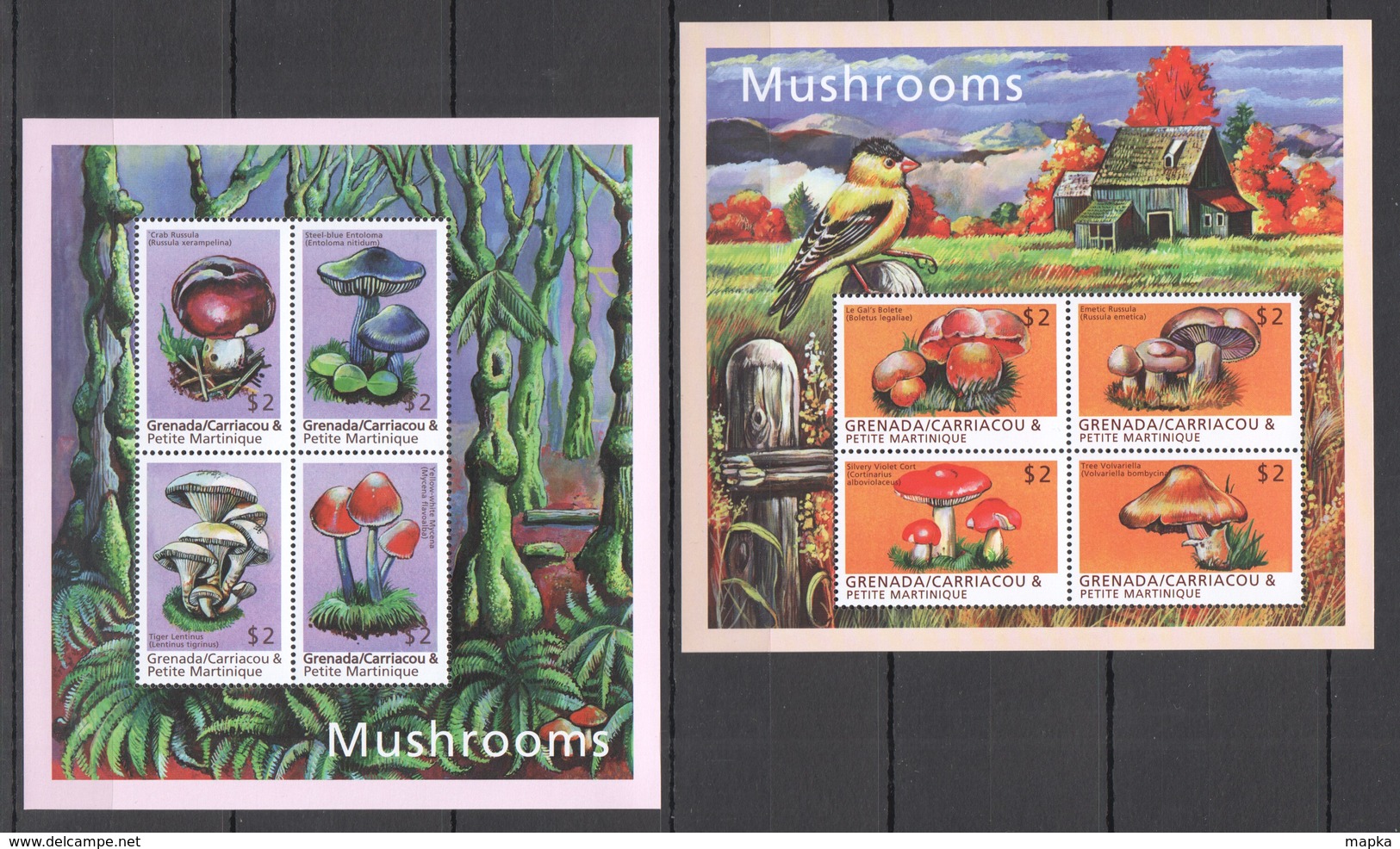 R1334 GRENADA CARRIACOU FLORA & FAUNA NATURE MUSHROOMS BIRDS 2KB MNH - Pilze