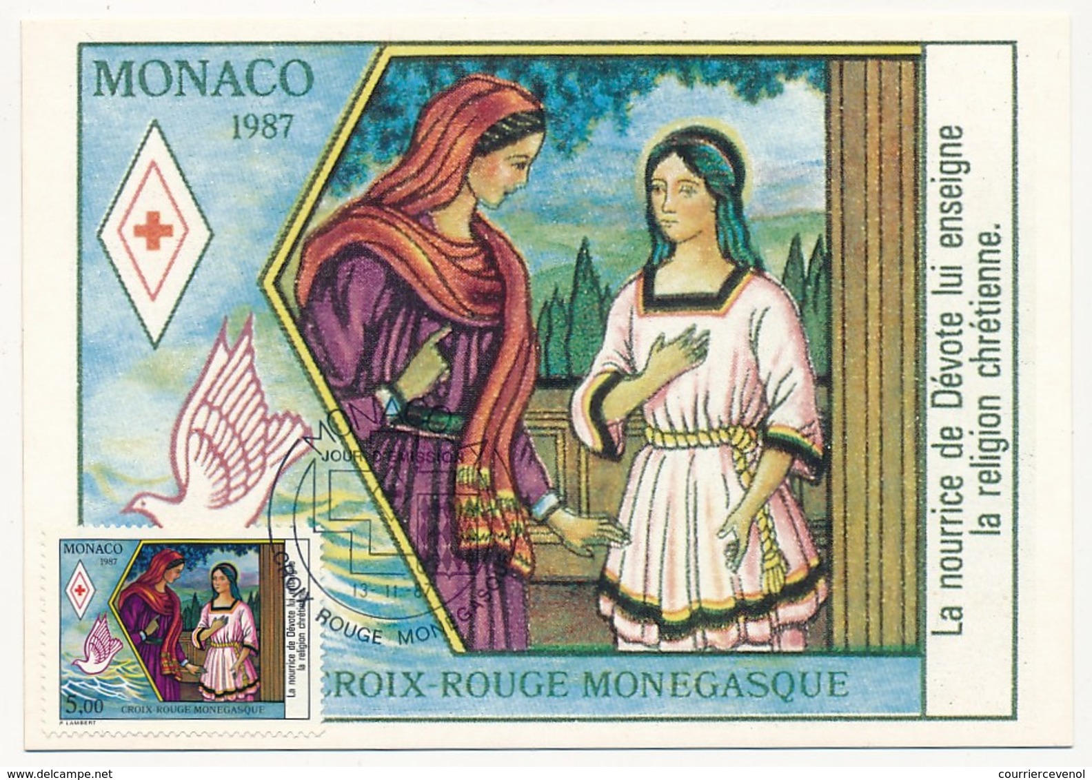 MONACO - Deux Cartes Maximum Croix Rouge 1987 - (Sainte Dévôte) - Cartes-Maximum (CM)