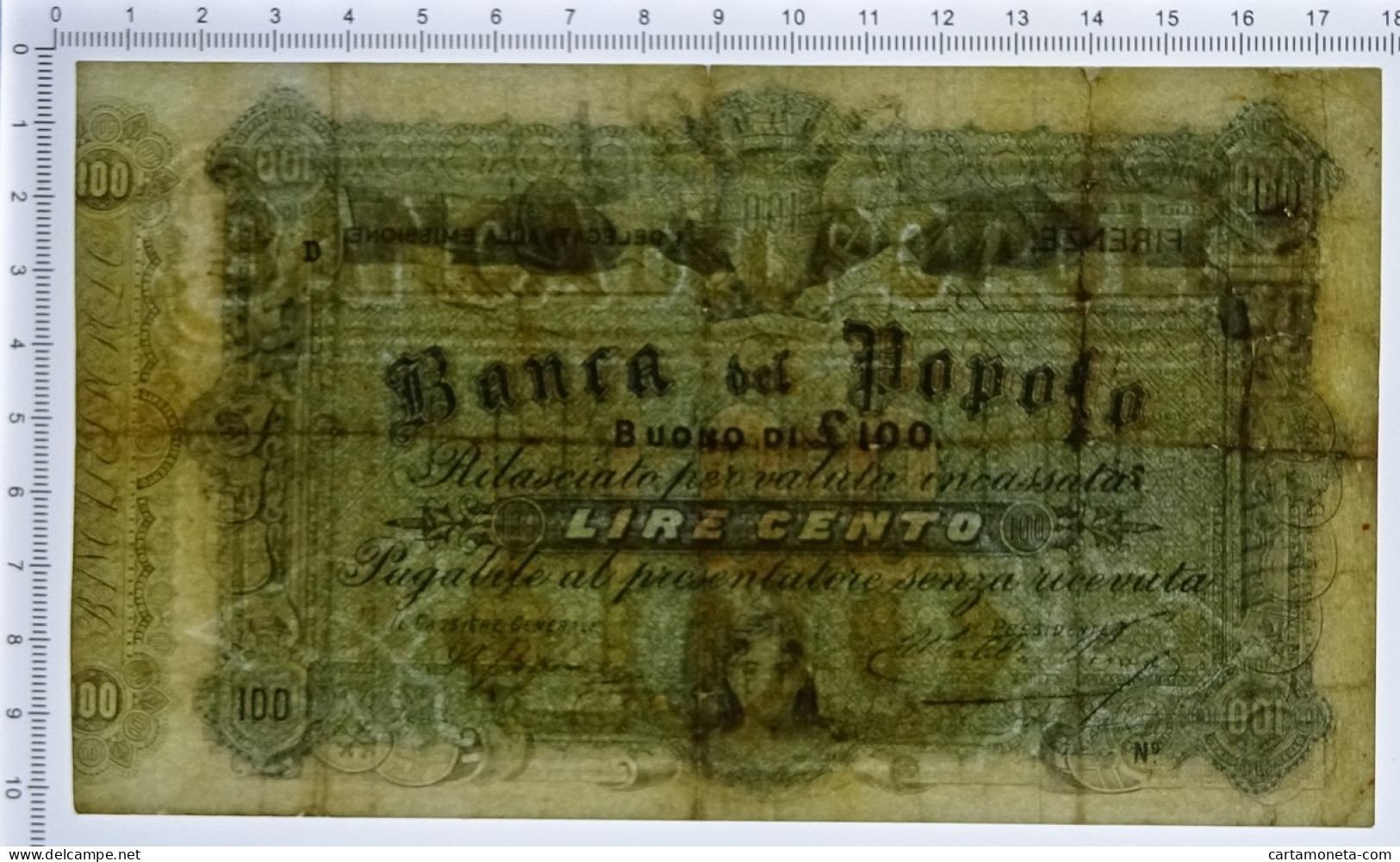 100 LIRE BANCA DEL POPOLO FIRENZE REGNO D'ITALIA 1879 MB/BB - Other & Unclassified