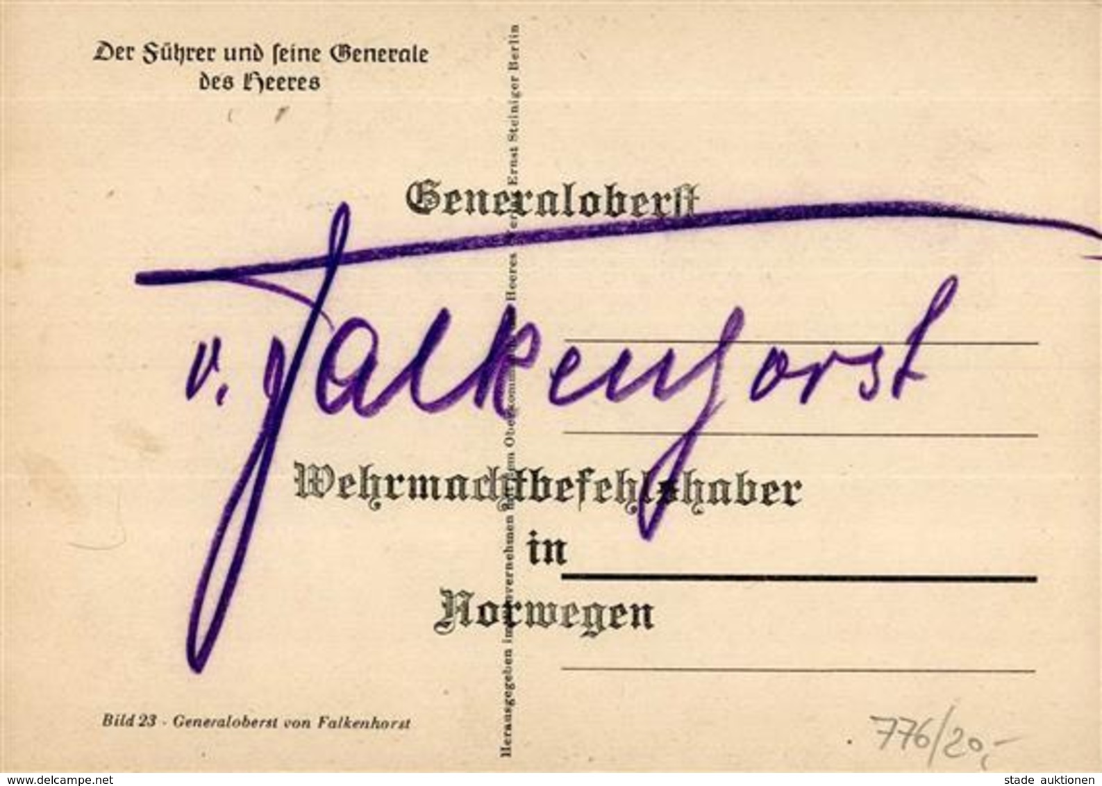 Ritterkreuzträger WK II Falkenhorst V. Generaloberst Mit Unterschrift I-II - Guerra 1939-45