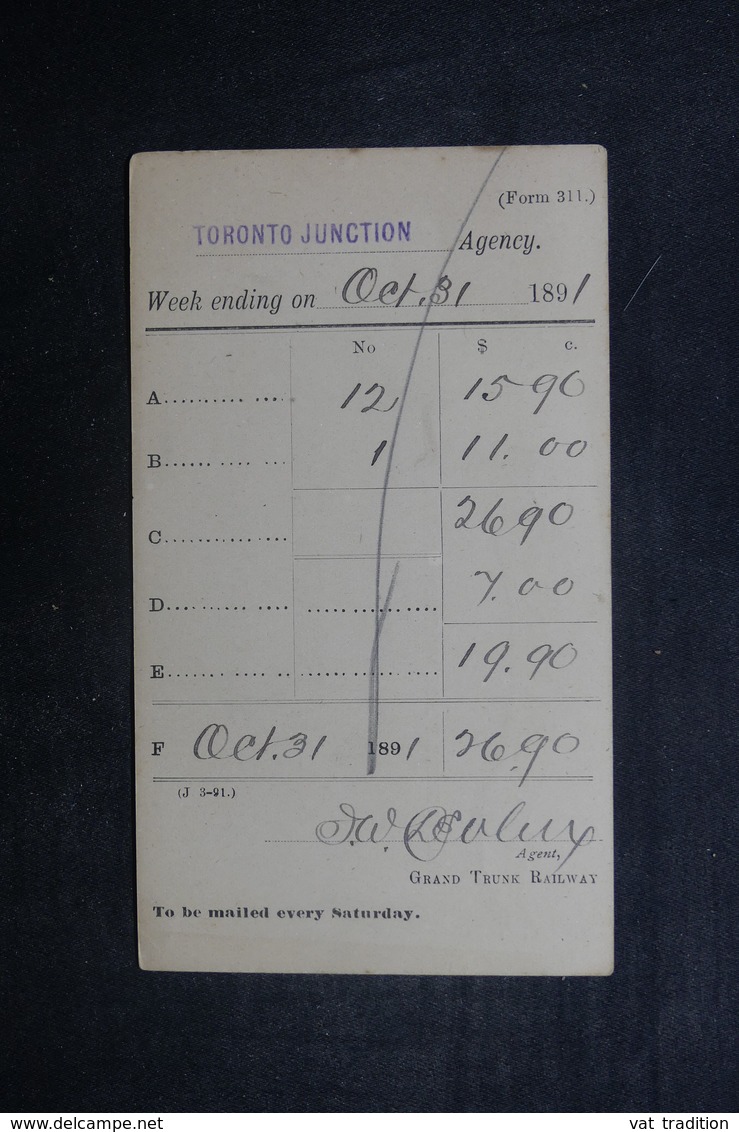 CANADA - Entier Postal Commercial ( Grand Trunk Railway ) Pour Montréal En 1891 - L 40611 - 1860-1899 Regno Di Victoria