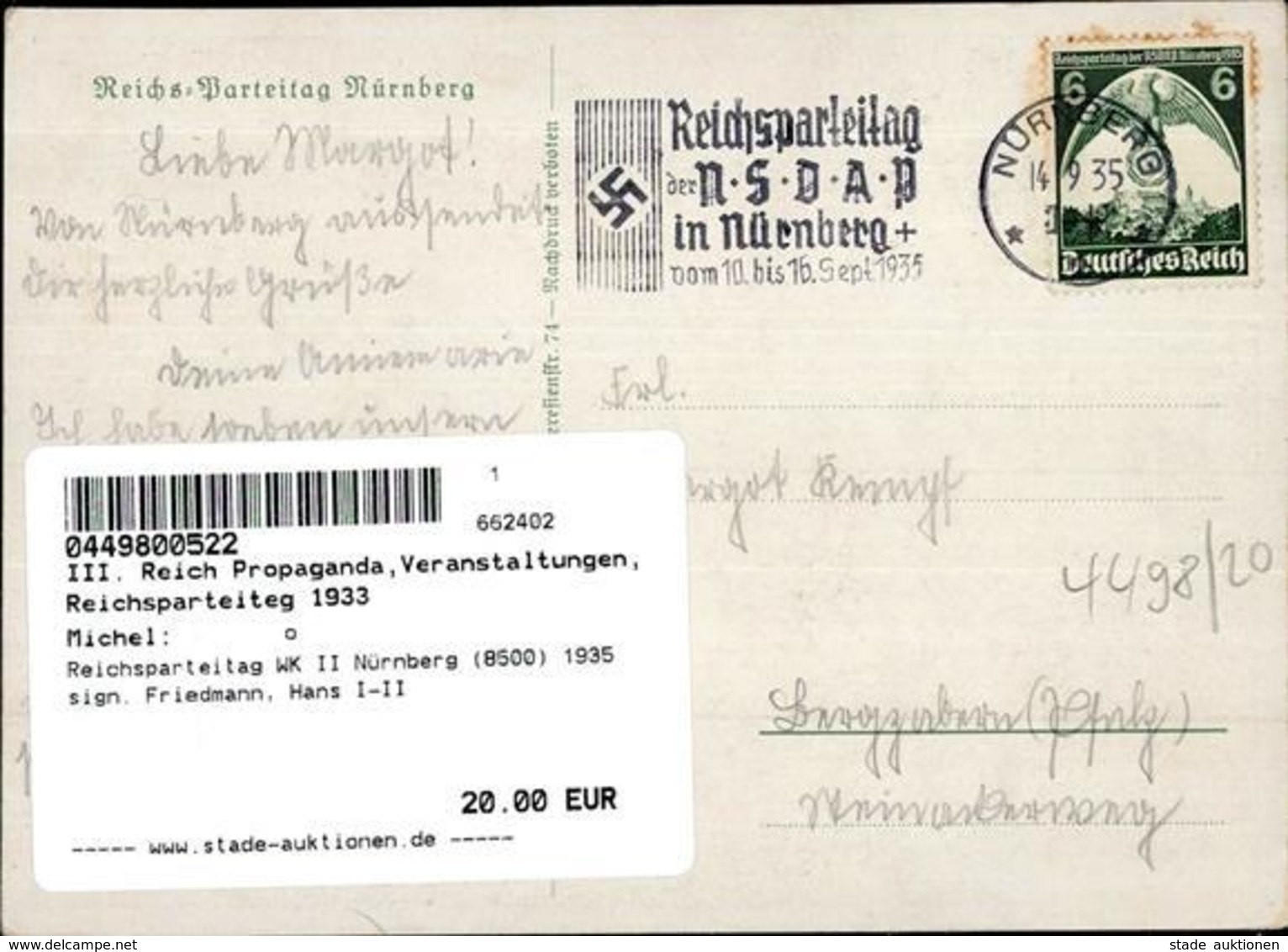 Reichsparteitag WK II Nürnberg (8500) 1935 Sign. Friedmann, Hans I-II - Guerra 1939-45