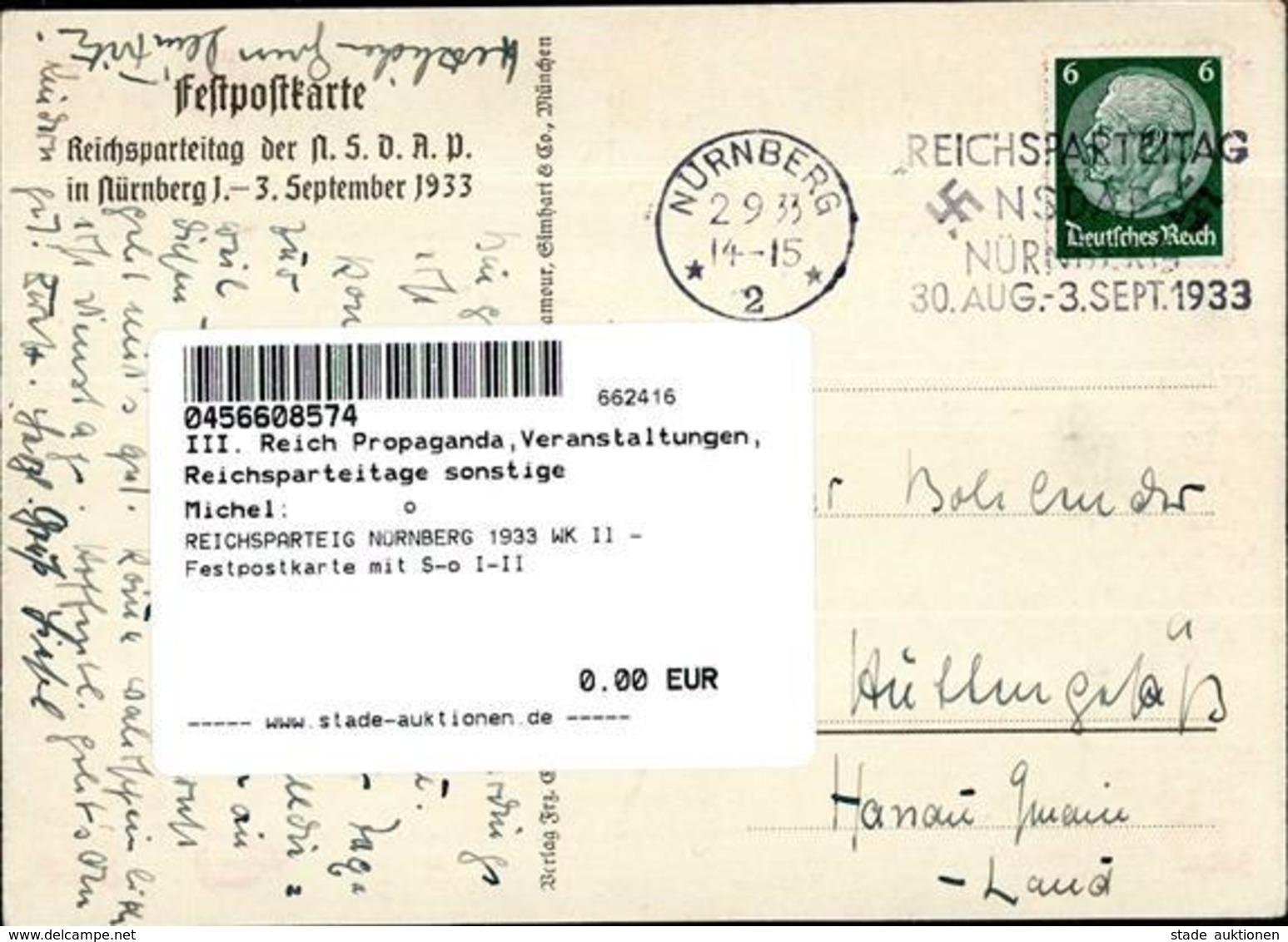 REICHSPARTEIG NÜRNBERG 1933 WK II - Festpostkarte Mit S-o I-II - Guerre 1939-45