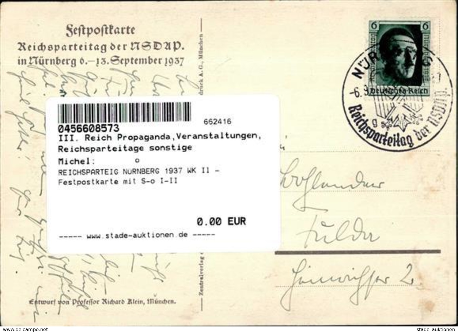 REICHSPARTEIG NÜRNBERG 1937 WK II - Festpostkarte Mit S-o I-II - Guerre 1939-45