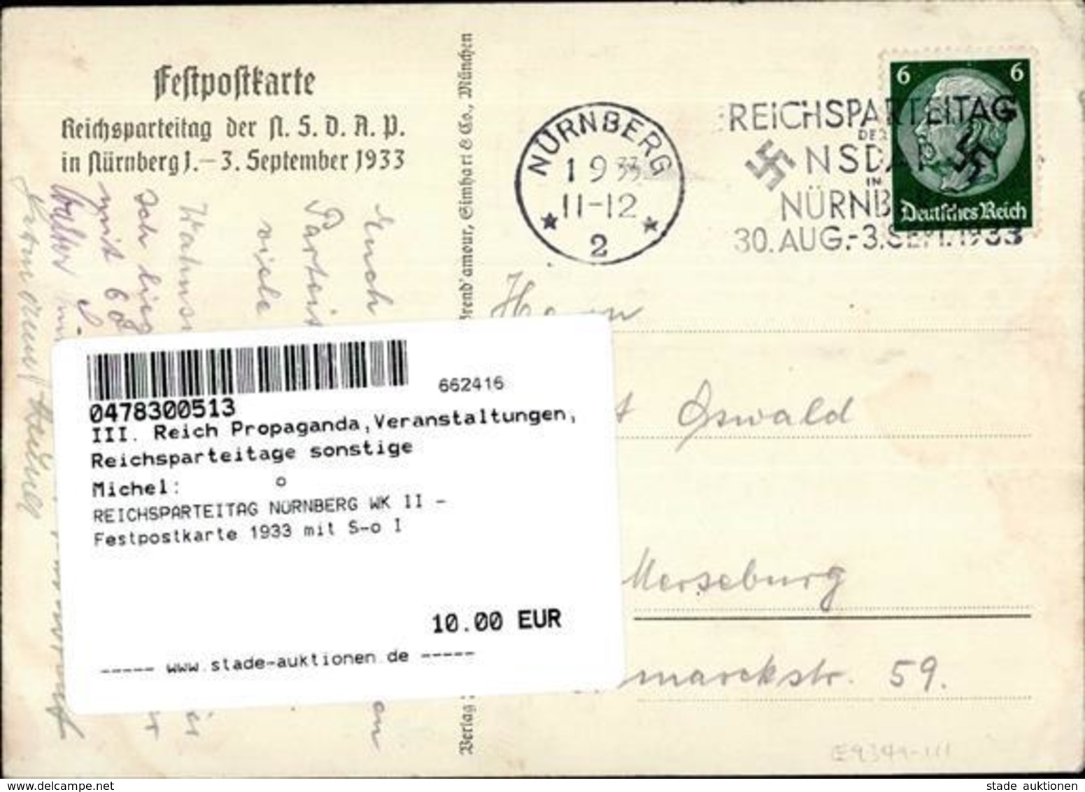 REICHSPARTEITAG NÜRNBERG WK II - Festpostkarte 1933 Mit S-o I - Guerre 1939-45