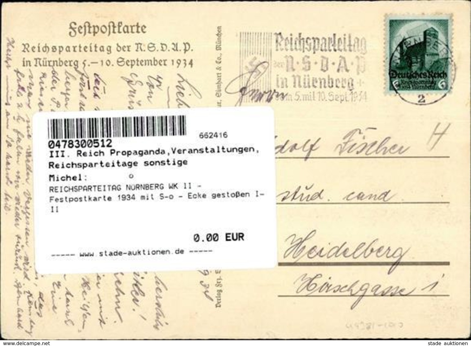 REICHSPARTEITAG NÜRNBERG WK II - Festpostkarte 1934 Mit S-o - Ecke Gestoßen I-II - Guerra 1939-45