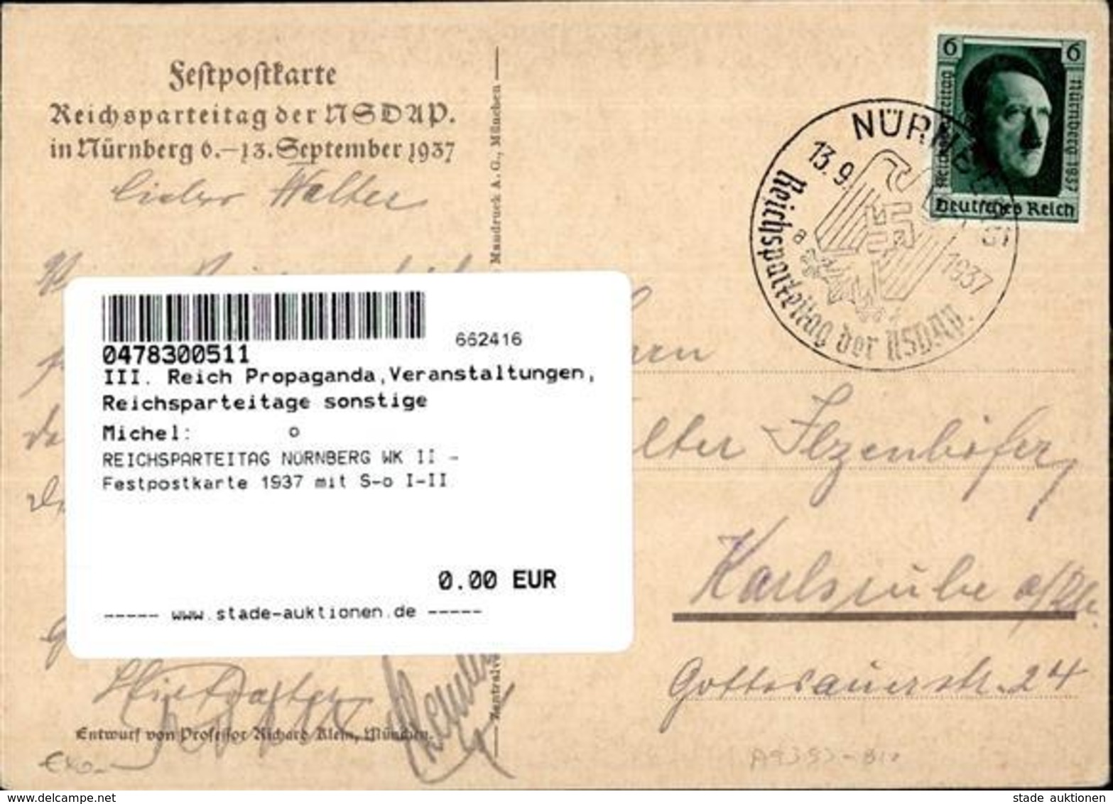 REICHSPARTEITAG NÜRNBERG WK II - Festpostkarte 1937 Mit S-o I-II - Guerre 1939-45