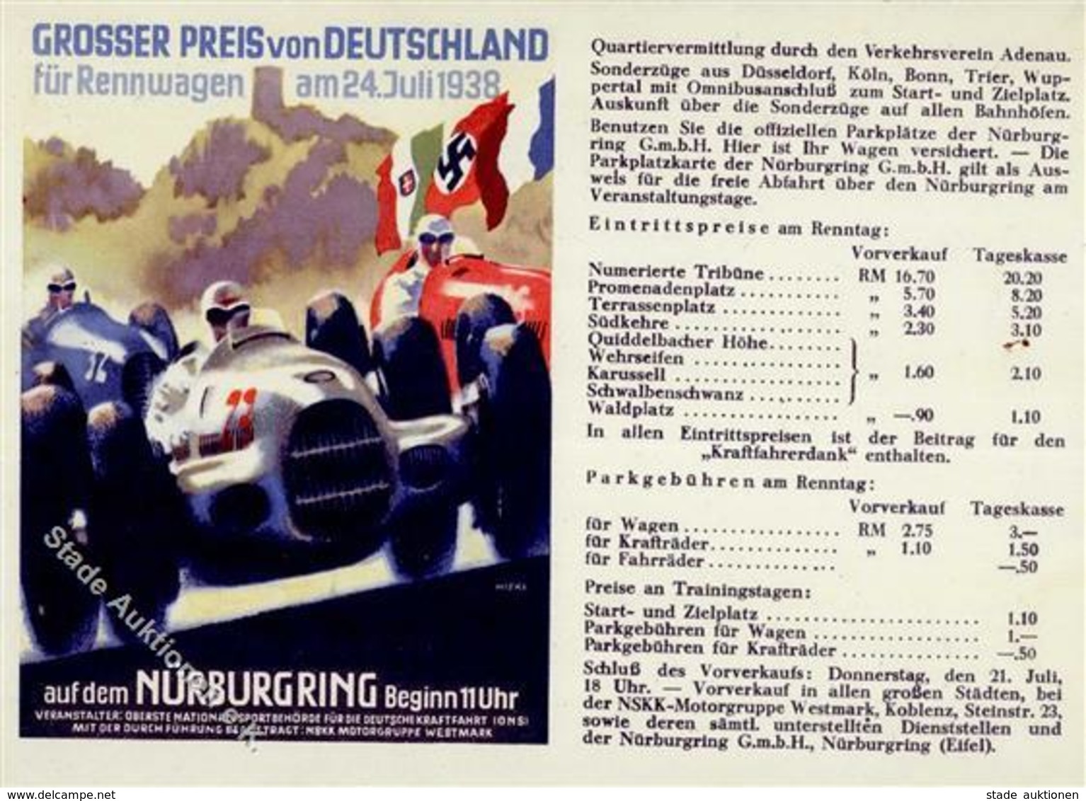 NÜRBURGRING WK II - GROSSER PREIS Von DEUTSCHLAND Für RENNWAGEN 1938 I - Guerre 1939-45