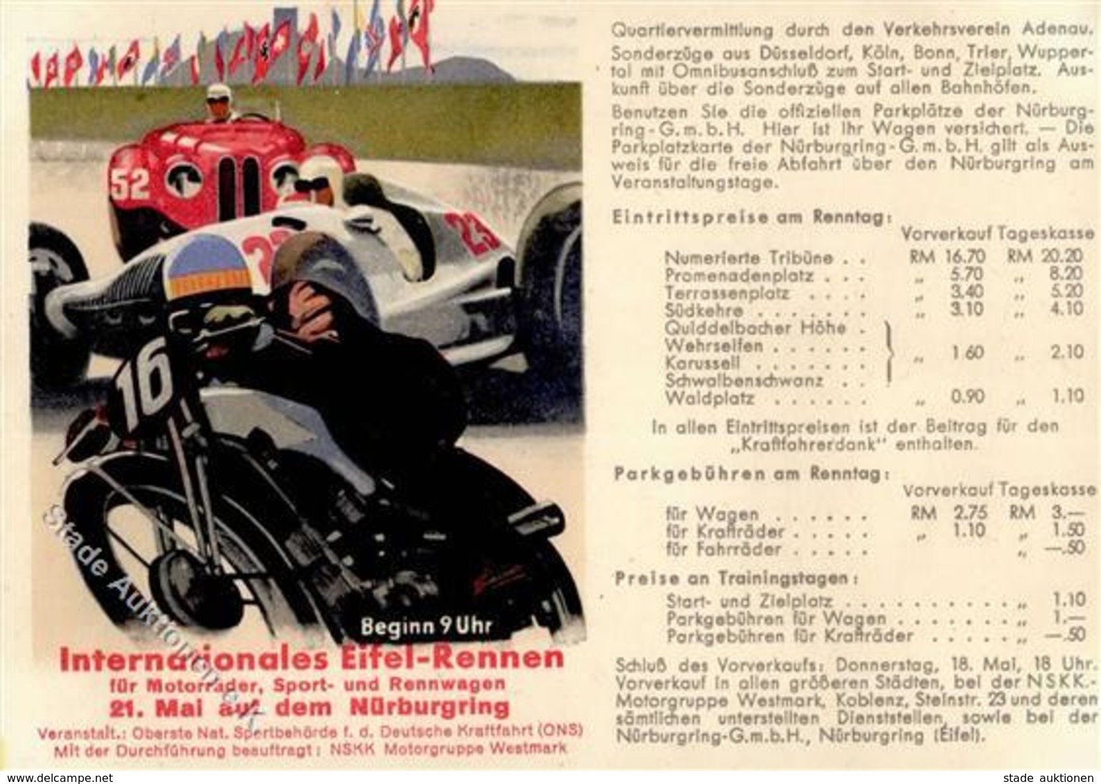 NÜRBURGRING WK II - INT. EIFEL-RENNEN Für MOTORRÄDER Und RENNWAGEN - NSKK Motorgruppe Westmark I - Guerre 1939-45