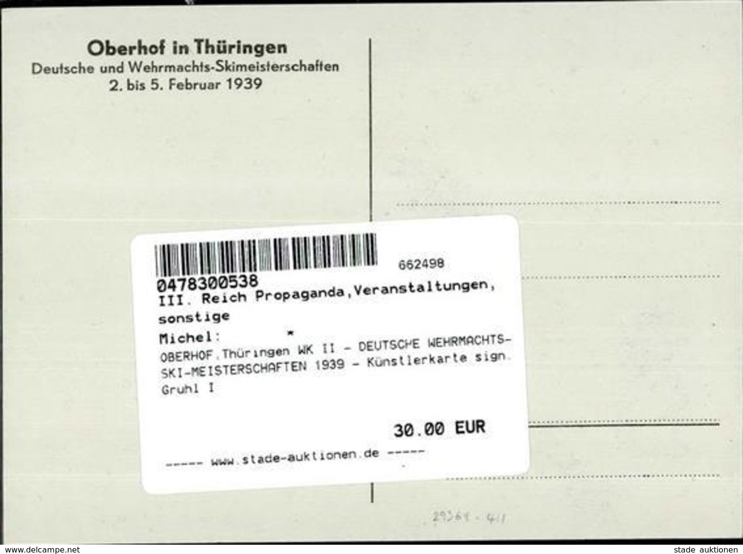 OBERHOF,Thüringen WK II - DEUTSCHE WEHRMACHTS-SKI-MEISTERSCHAFTEN 1939 - Künstlerkarte Sign. Gruhl I - Guerre 1939-45