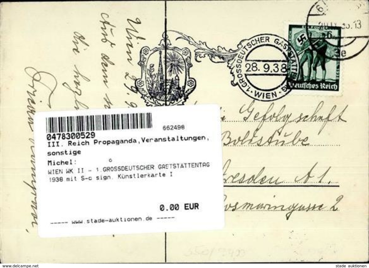 WIEN WK II - 1.GROSSDEUTSCHER GASTSTÄTTENTAG 1938 Mit S-o Sign. Künstlerkarte I - Guerre 1939-45