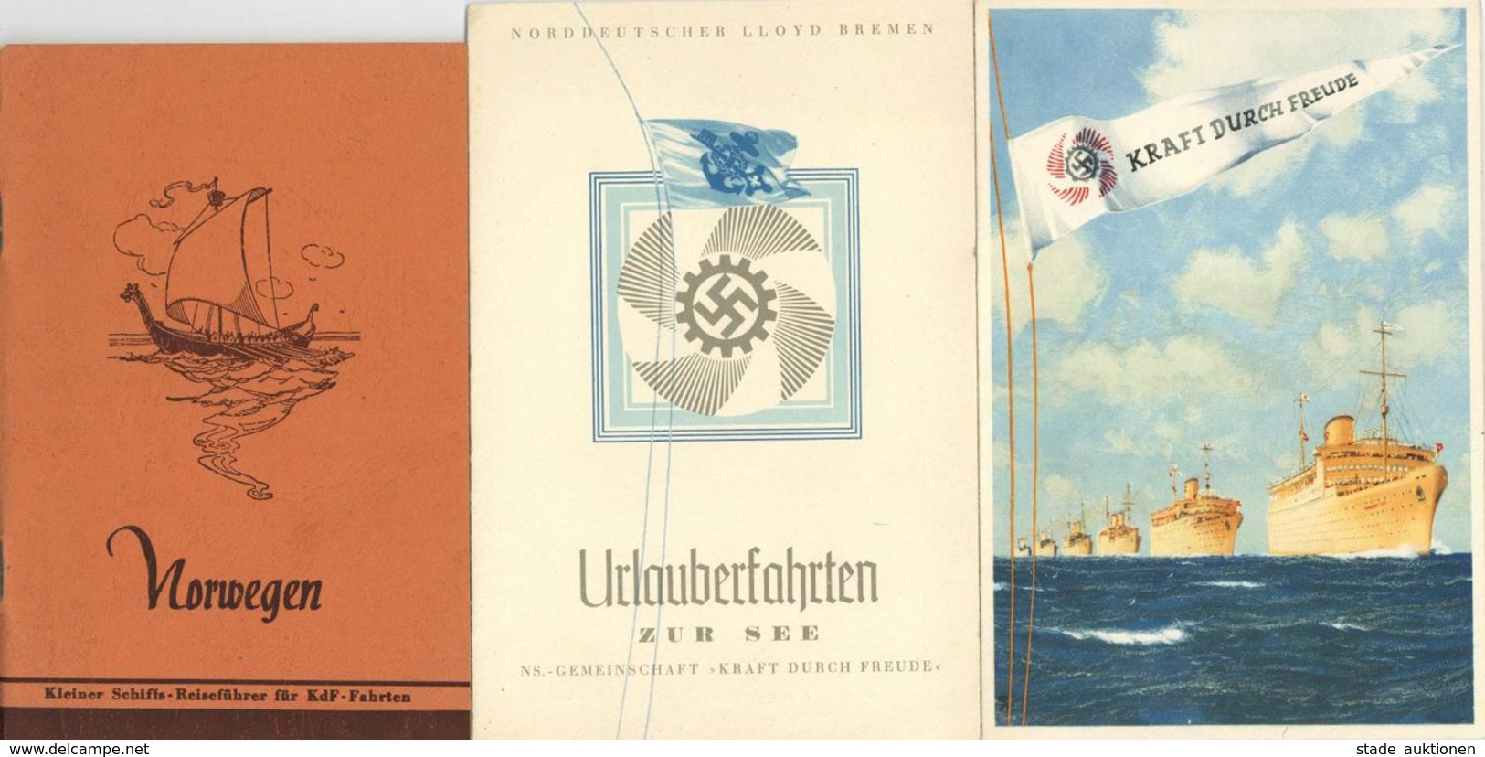 WK II KdF Norwegen-Fahrt Lot U.a. Mit 7 Menu-Karten 1 Reiseführer Fahrkarte II - Guerre 1939-45