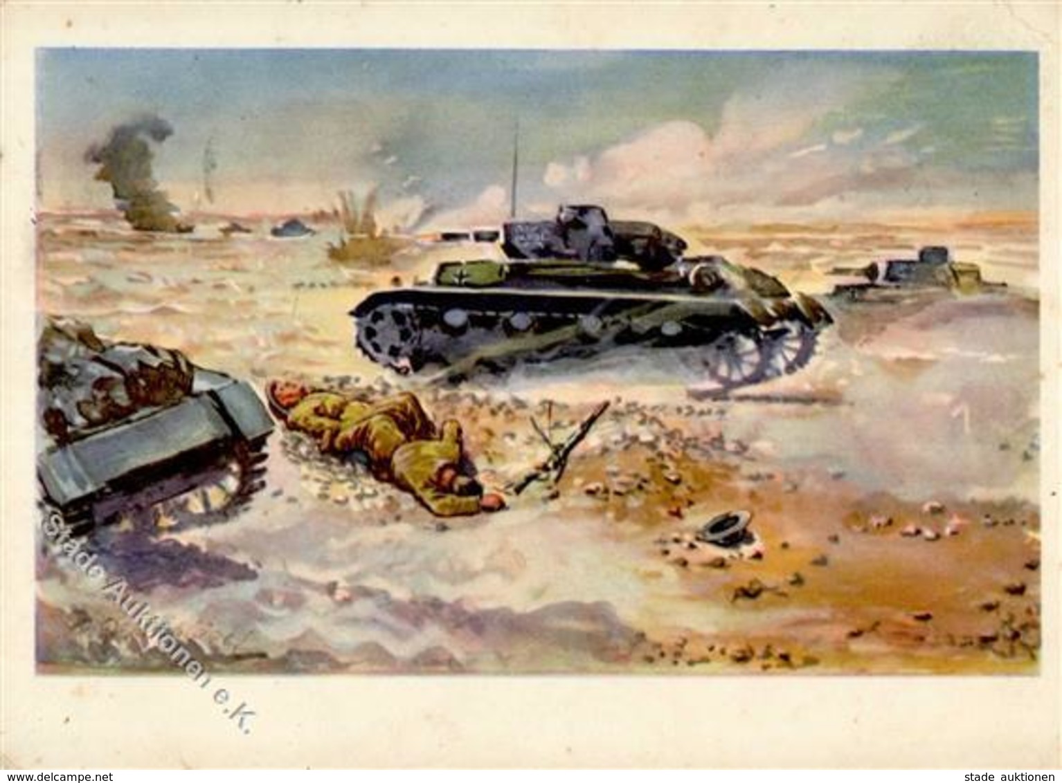 Panzer (WK II) Wüstenkrieg In Nord-Afrika Künstlerkarte I-II (Eckbug) Réservoir - Guerra 1939-45