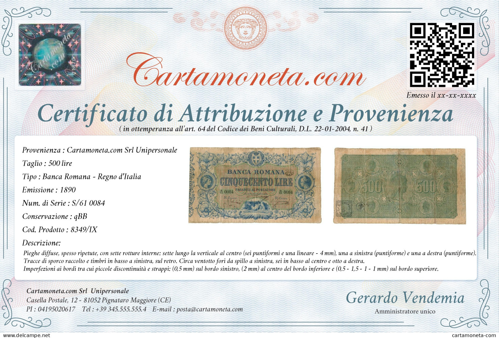 500 LIRE BANCA ROMANA REGNO D'ITALIA 1890 QBB - Altri & Non Classificati