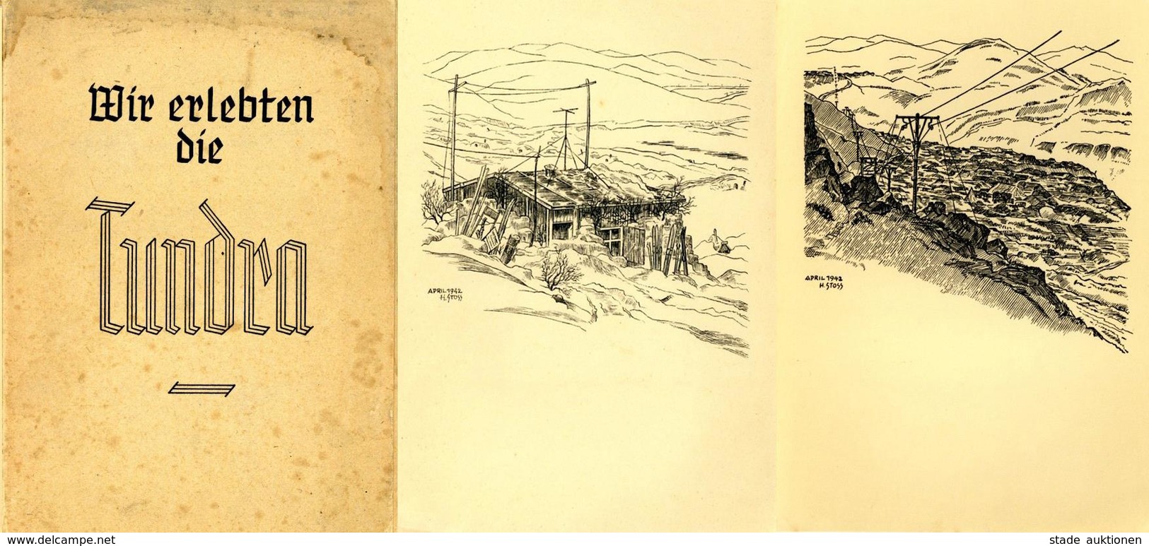 WK II Kunstmappe Mit 23 Bildern Sign. Stoß, Hermann Wir Erlebten Die Tundra II (fleckig) - Guerra 1939-45