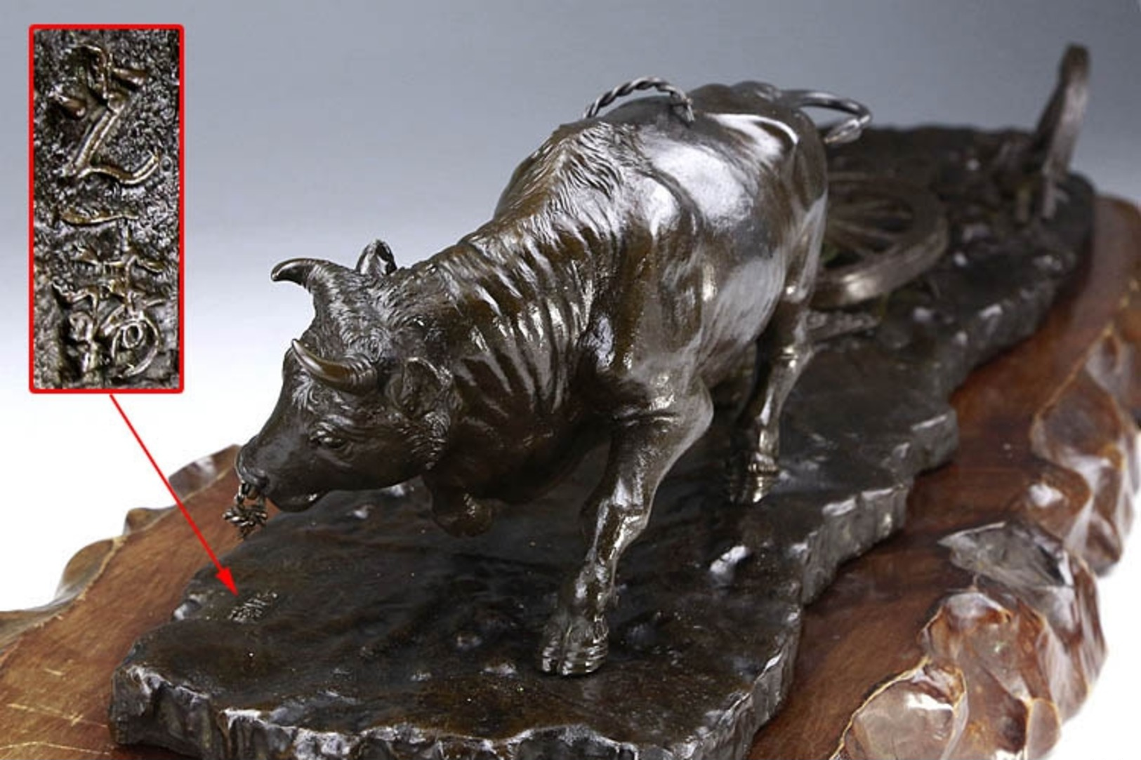 Japan's Meiji Period (1868-1912) Pure Copper Sculpture Ornaments / Angry Cattle - Bronzi