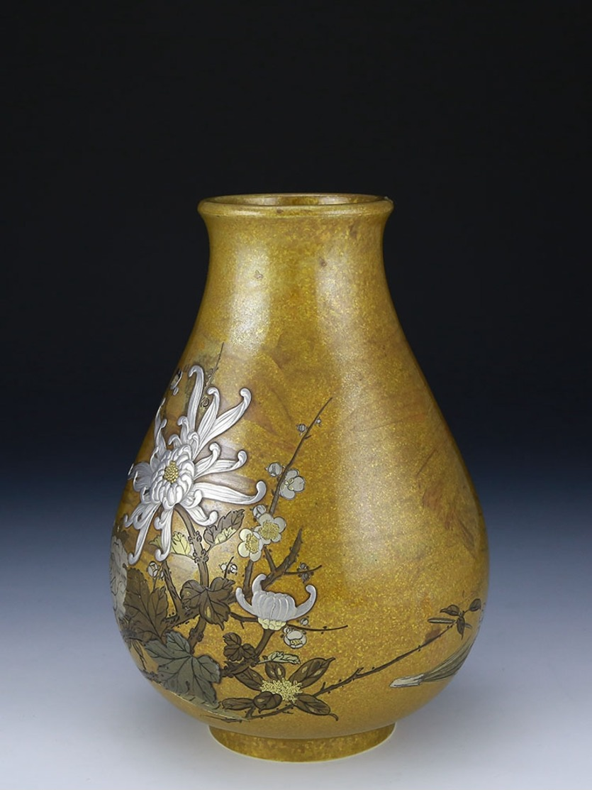 Japanese Pure Copper Enamel Pattern Gold And Silver Inlaid Vase - Coppers