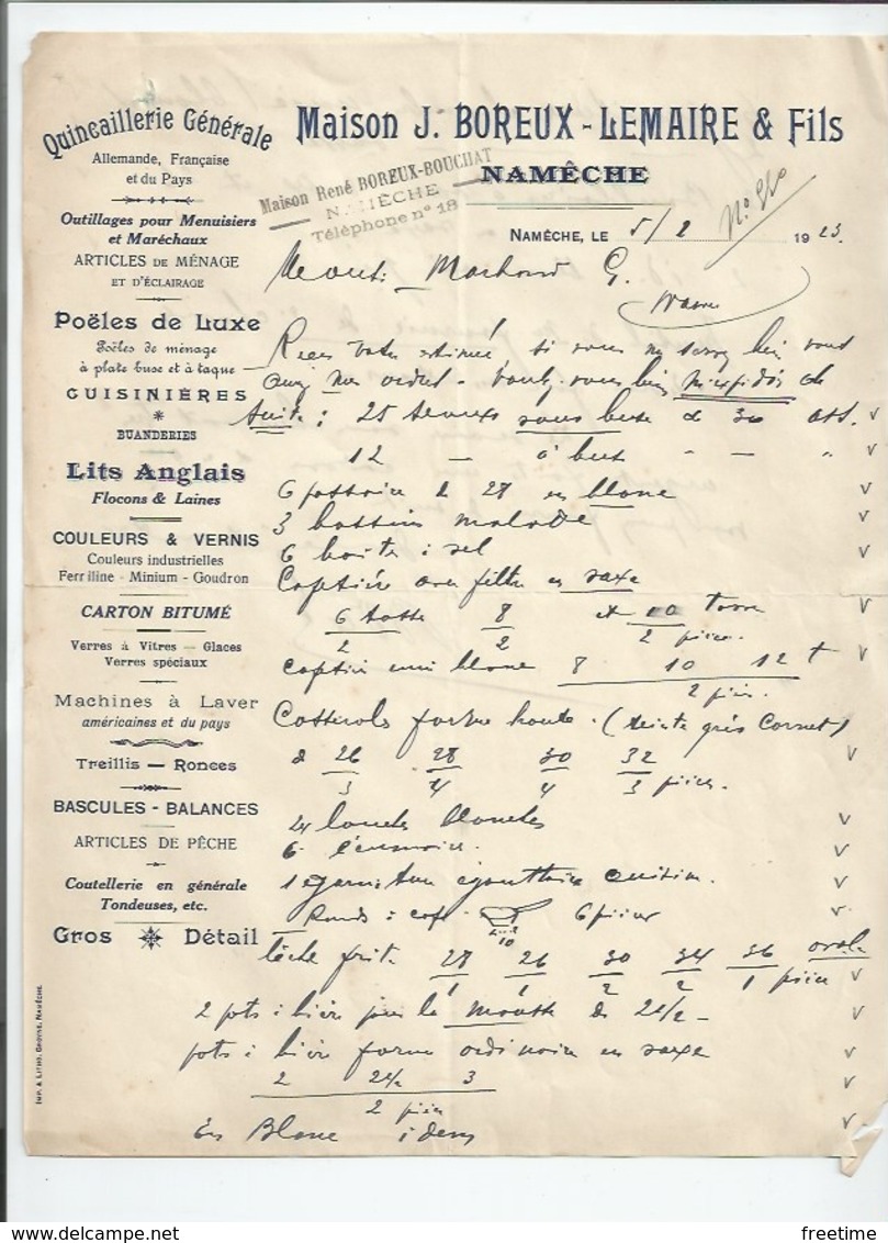 Facture Lquincaillerie Boreux à Namèche/andenne - 1900 – 1949