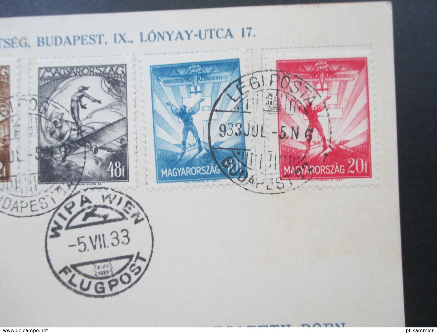 Ungarn 1933 Luftpostbeleg Wipa Wien Flugpost Flugpostmarken Nr. 502 - 507 Künstlerhaus Stand No 23 - Storia Postale