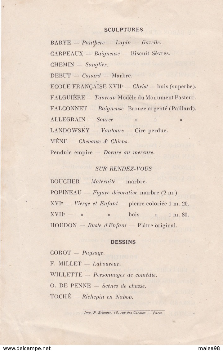 CATALOGUE  Annee 1922 ,,,, VENTES  D'ART ,,,, PARIS ,,,PEINTURES, SCULPTURES , DESSINS ,,,PARMI LES PLUS GRANDS,,,, - Autres & Non Classés