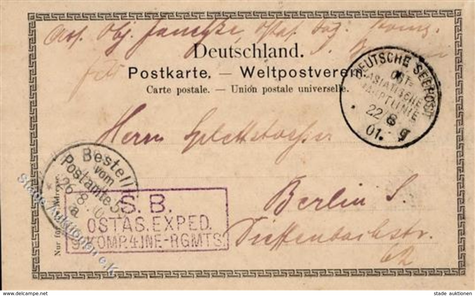 1901 Ansichtskarte Von Saipan Mit Der Deutschen Seepost (Ost-Asiatische Hauptlinie Mit Violettem R3 Nach Berlin (GÄ38255 - Autres & Non Classés