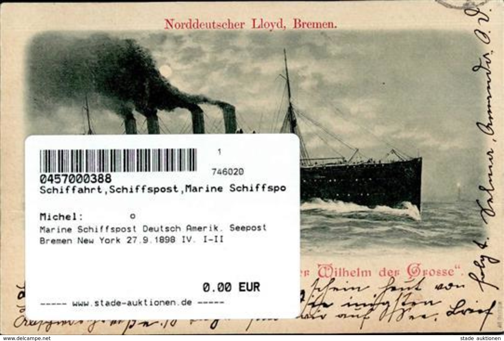 Marine Schiffspost Deutsch Amerik. Seepost Bremen New York 27.9.1898 IV. I-II - Otros & Sin Clasificación