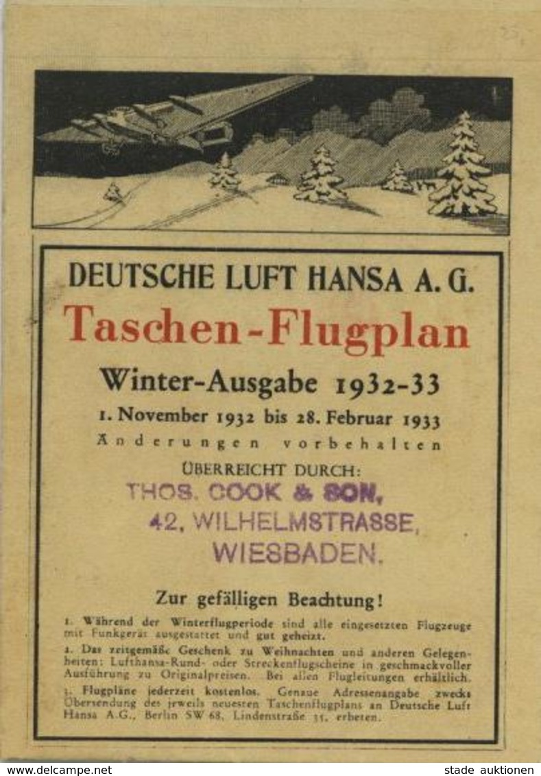 DEUTSCHE LUFTHANSA - TASCHEN-FLUGPLAN Winter-Ausgabe 1932-33 I-II - Autres & Non Classés