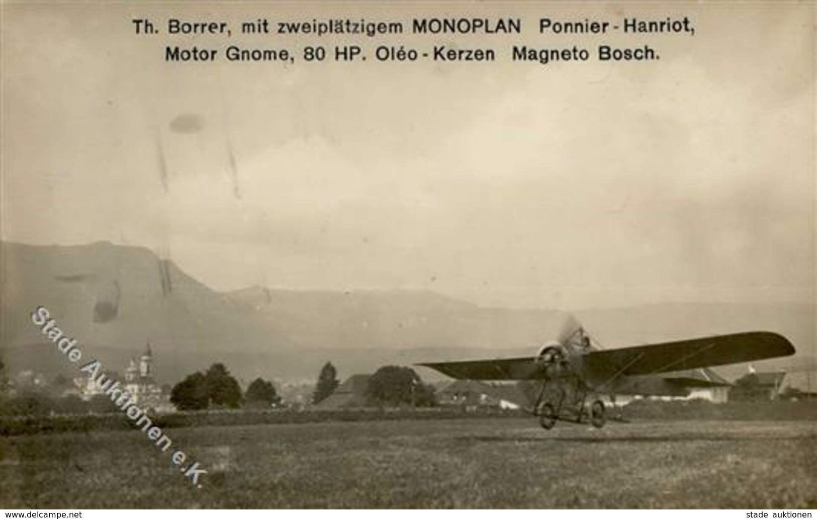 Flugzeug Vor 1945 Th. Borrer Mit Zweiplätzigem Monoplan Ponnier-Hanriot Foto AK I-II Aviation - Otros & Sin Clasificación
