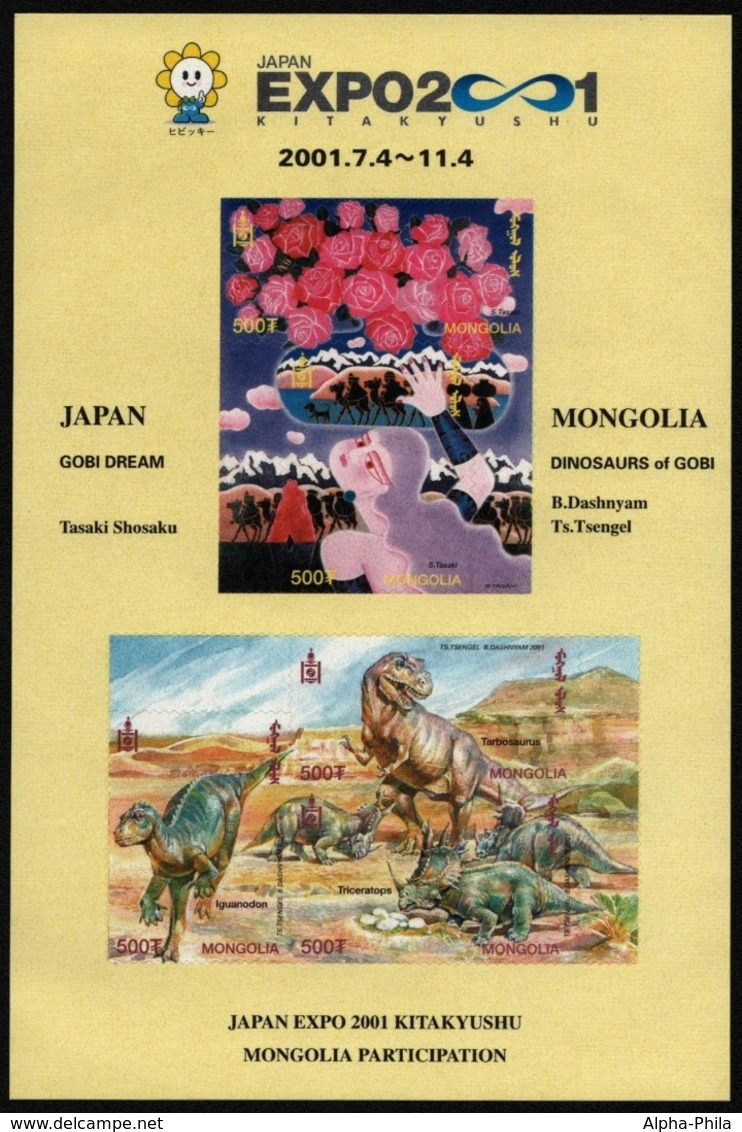 Mongolei 2001 - Mi-Nr. 3319-3323 ** - MNH - Prähistorische Tiere - Mongolia