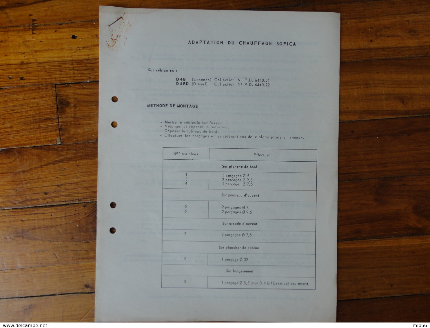 CAMION PEUGEOT D 4 B Et D 4 BD N ESSENCE ET DIESEL  FICHE TECHNIQUE CHAUFFAGE SOFICA  8 FEUILLES - Camiones