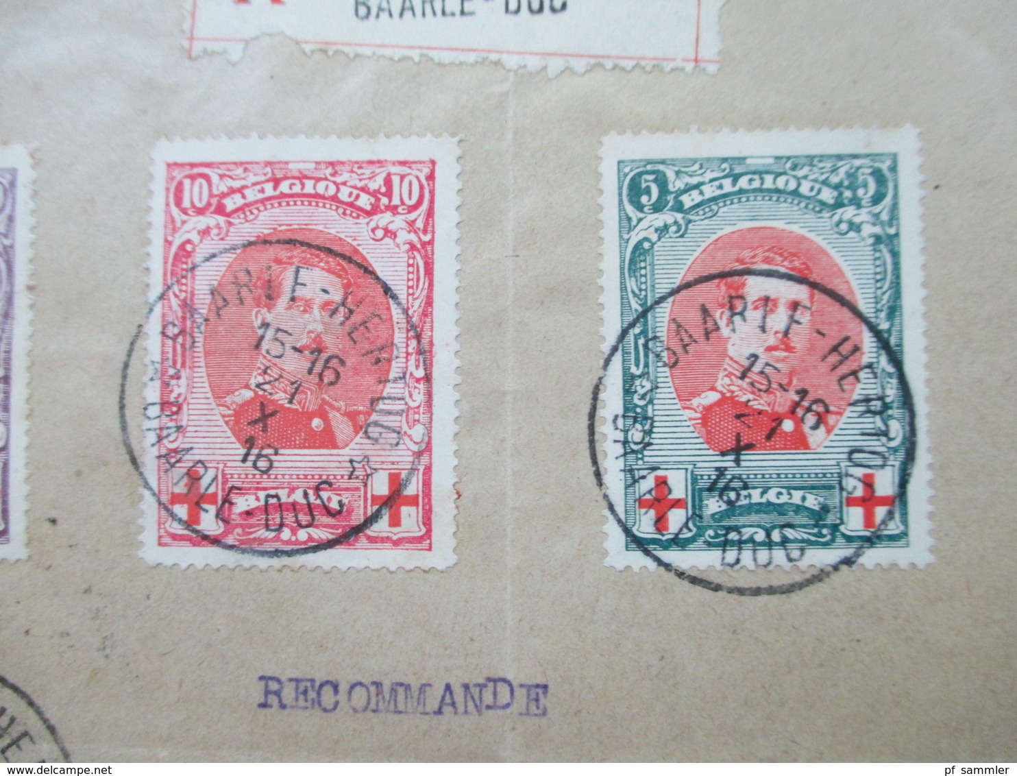 Belgien 1915 Rotes Kreuz III Nr. 110 - 112 Satzbrief Einschreiben Baarle Hertog Baarle Duc - London über Le Havre - 1914-1915 Red Cross