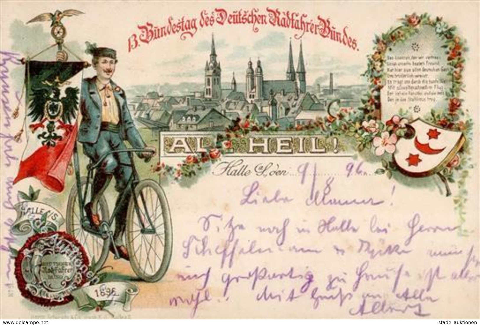 Fahrrad Halle (O4002) 13. Bundestag Des Deutschen Radfahrer Bundes  Lithographie 1896 I-II Cycles - Autres & Non Classés