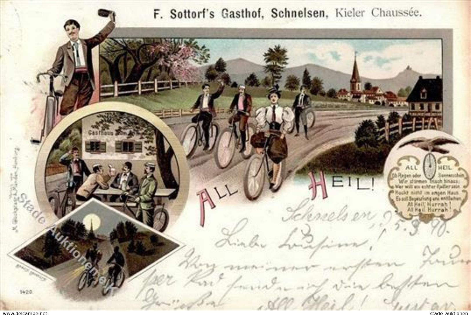 Fahrrad Schnelsen (2000) Gasthaus F. Sottorf All Heil 1898 Litho I-II Cycles - Otros & Sin Clasificación
